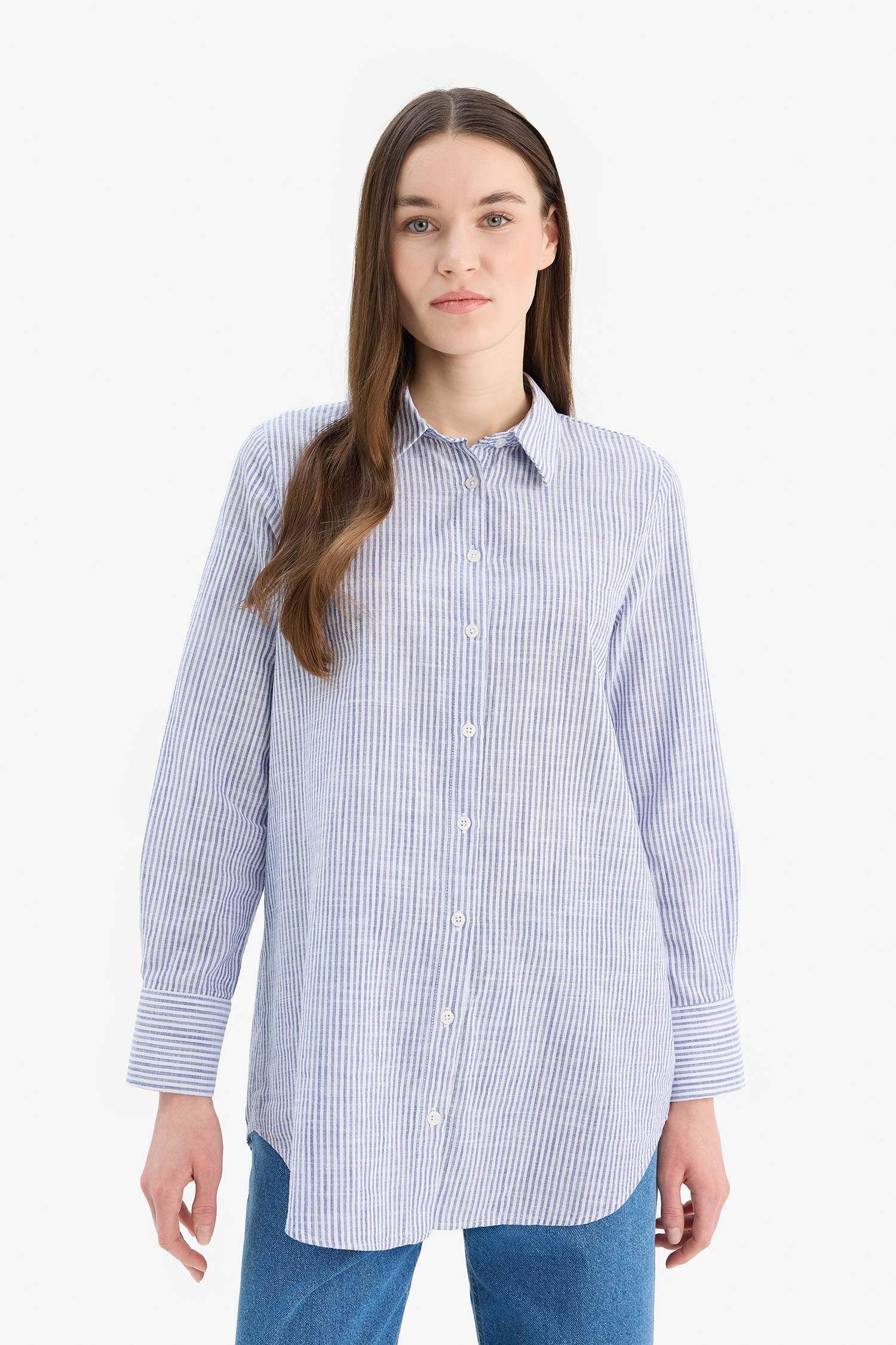 Regular Fit Shirt Collar Long Sleeve Tunic