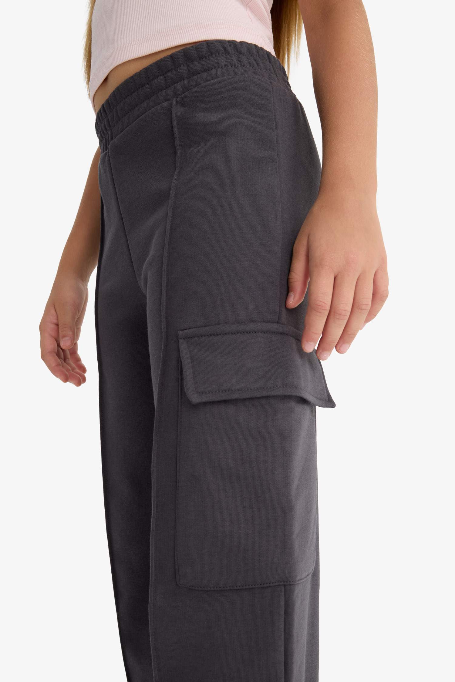 Kız Çocuk Beli Lastikli Wide Leg Kargo Eşofman Altı