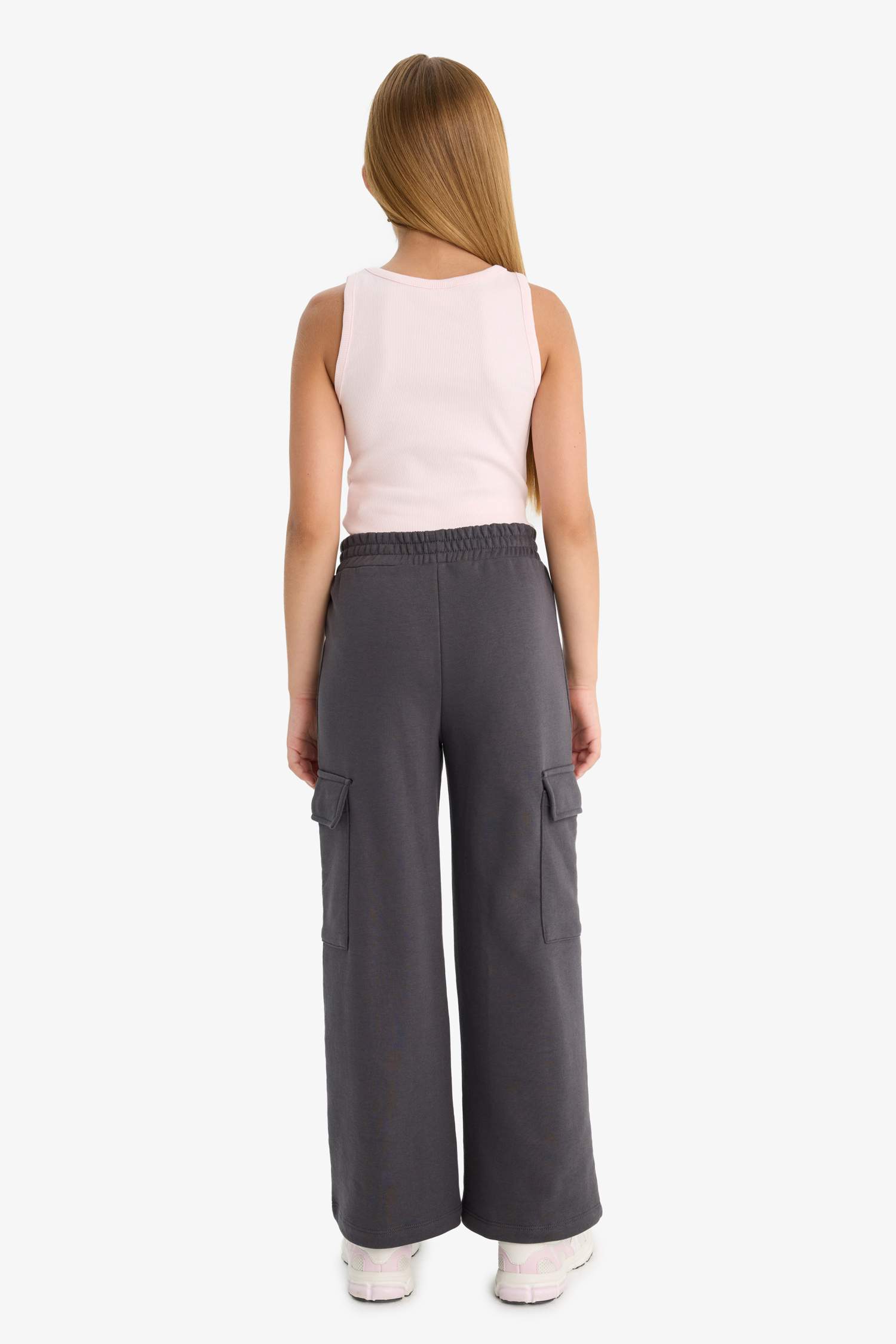 Kız Çocuk Beli Lastikli Wide Leg Kargo Eşofman Altı