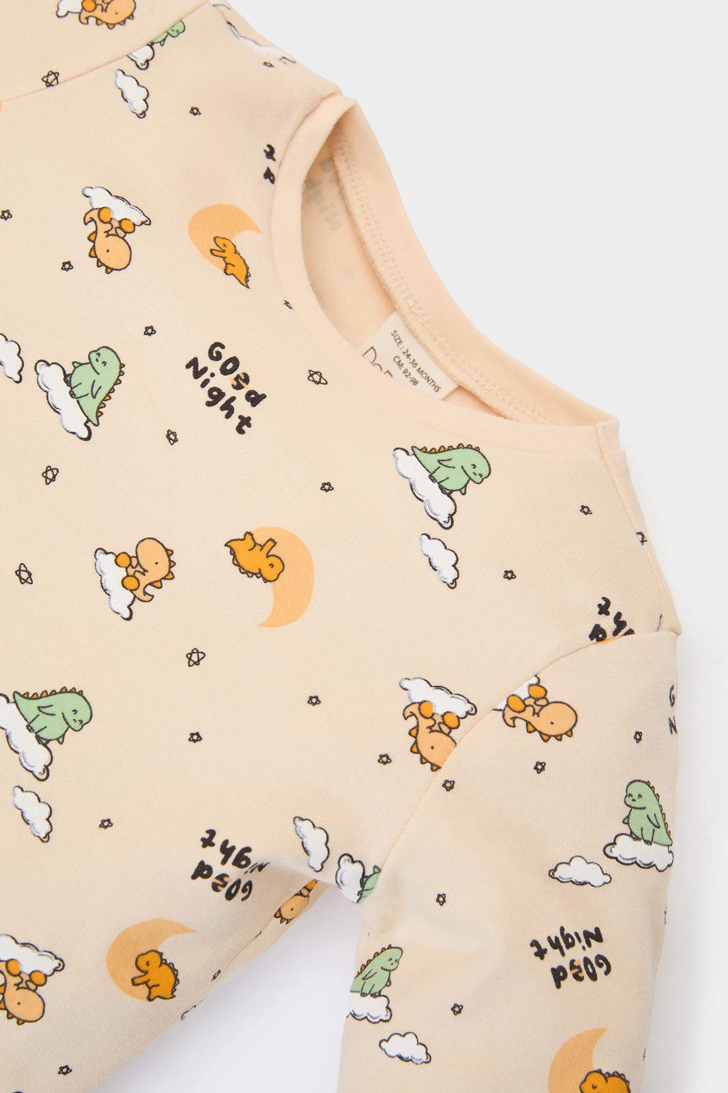 Erkek Bebek Pijama Takımı Dinozor Desenli Uzun Kollu Üst Beli Lastikli Uzun Alt