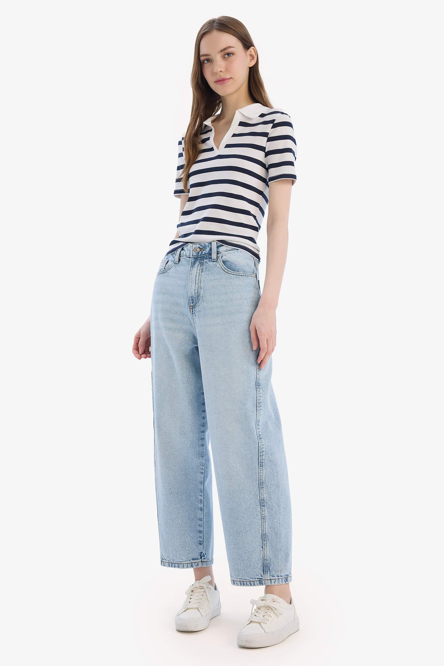 Футболка в полоску с воротником поло и коротким рукавом