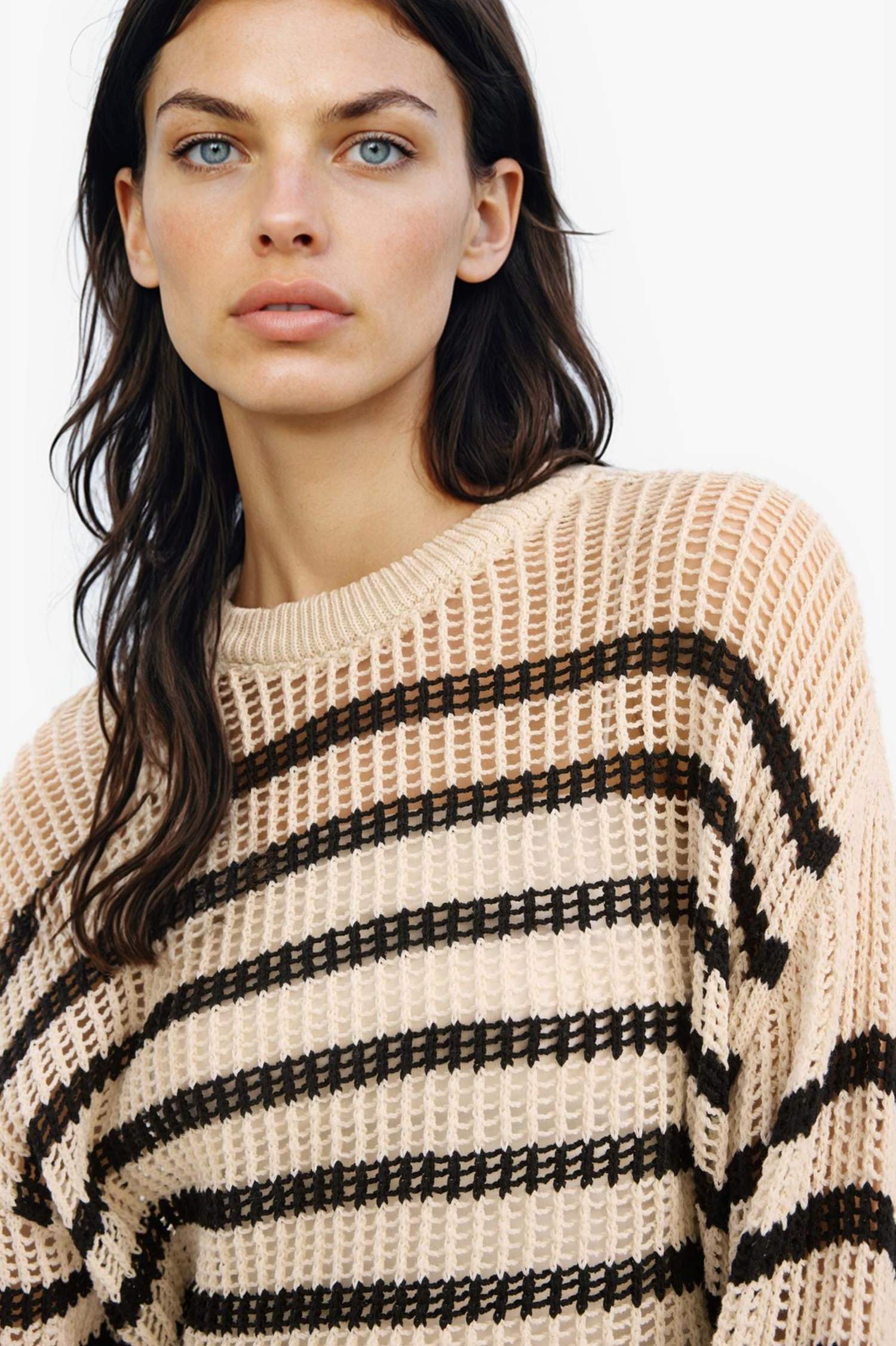 Regular Fit Bisiklet Yaka Çizgili Triko Kazak