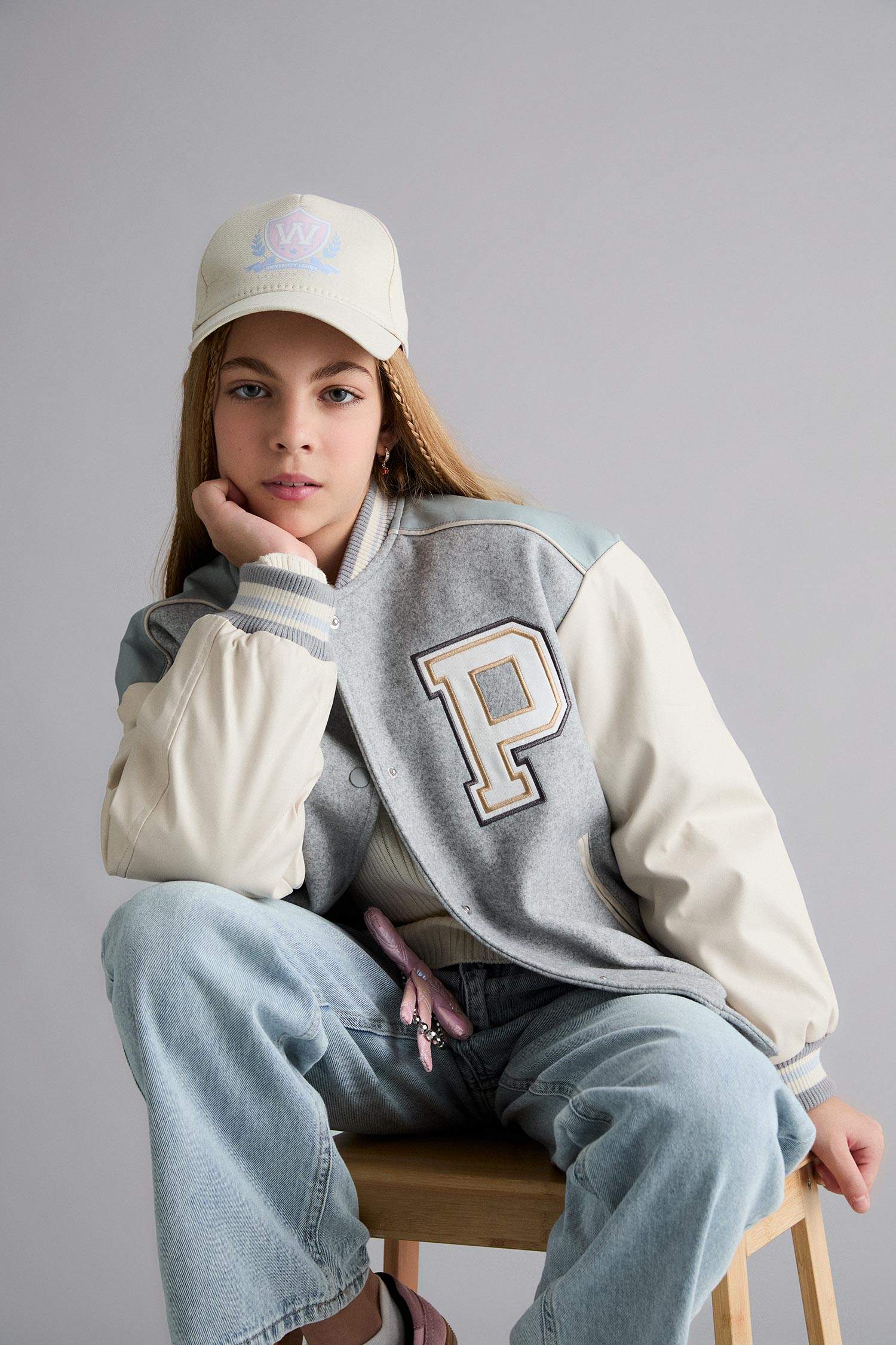 Kız Çocuk Kolej Yaka Sırt Baskılı Bomber Mont 