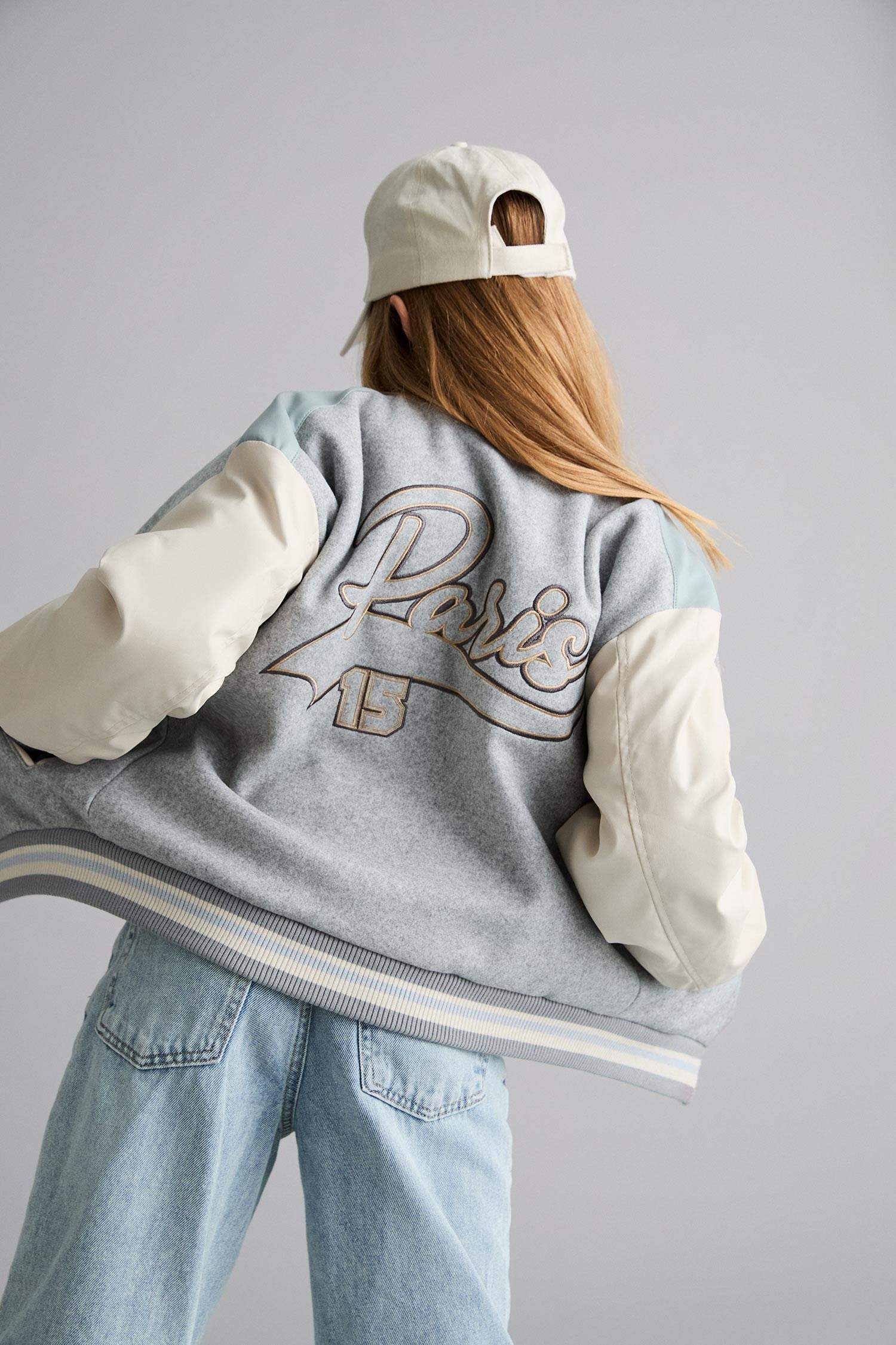 Kız Çocuk Kolej Yaka Sırt Baskılı Bomber Mont 