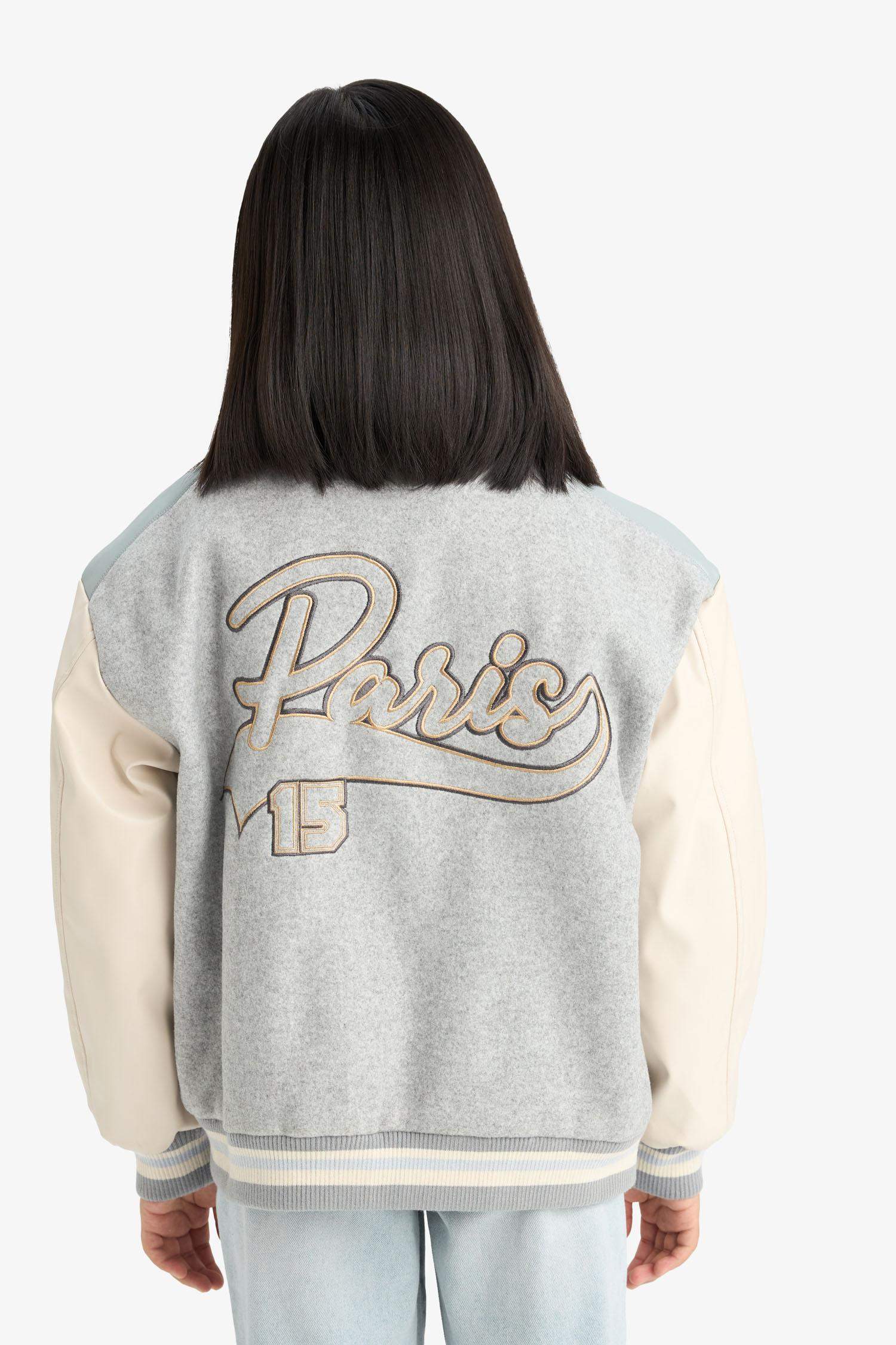 Kız Çocuk Kolej Yaka Sırt Baskılı Bomber Mont 