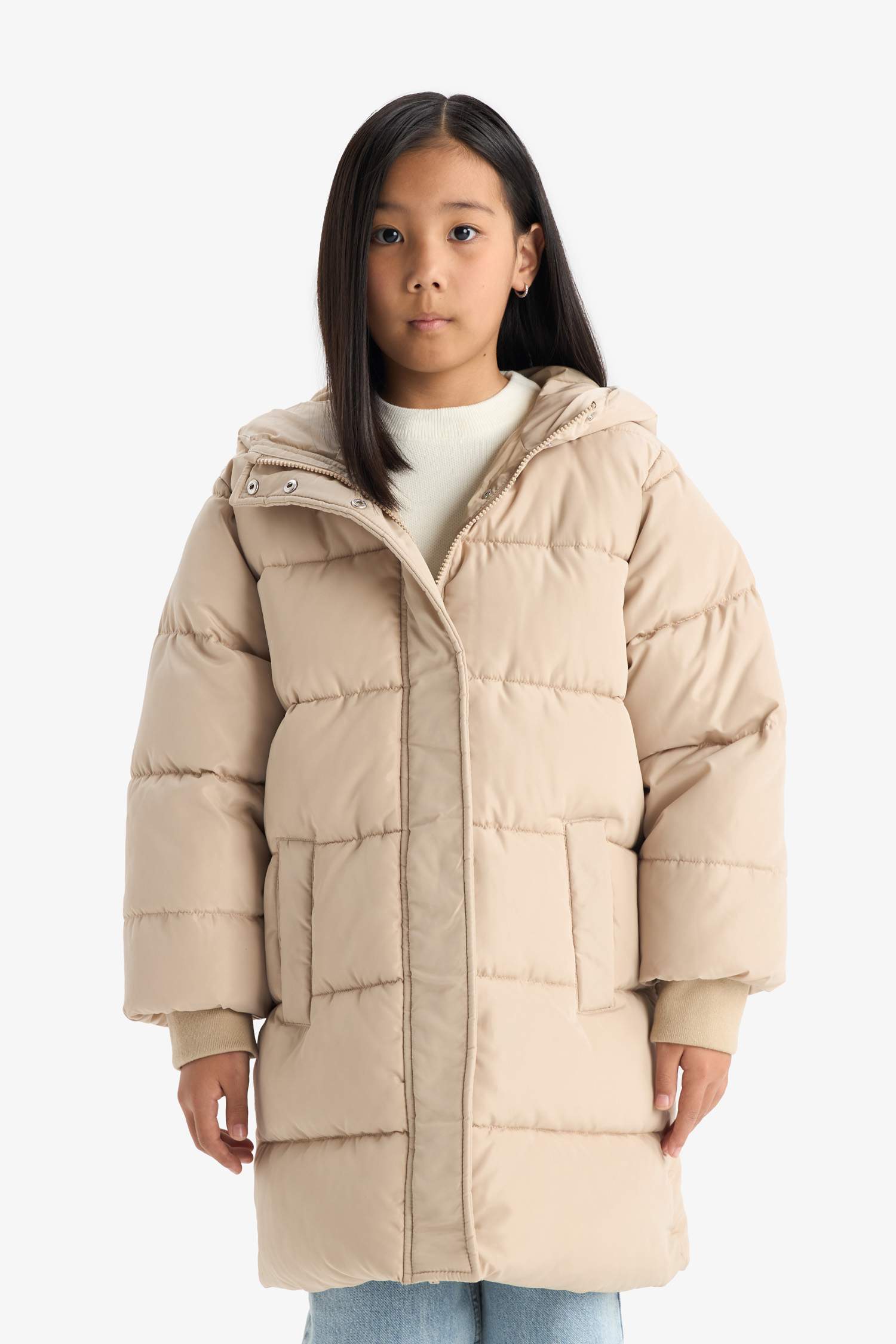 Kız Çocuk Su Geçirmez Kapüşonlu Fermuarlı Parka