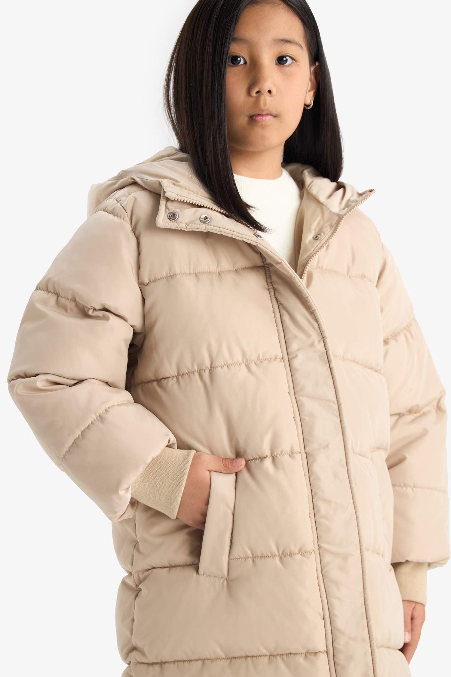 Kız Çocuk Su Geçirmez Kapüşonlu Fermuarlı Parka