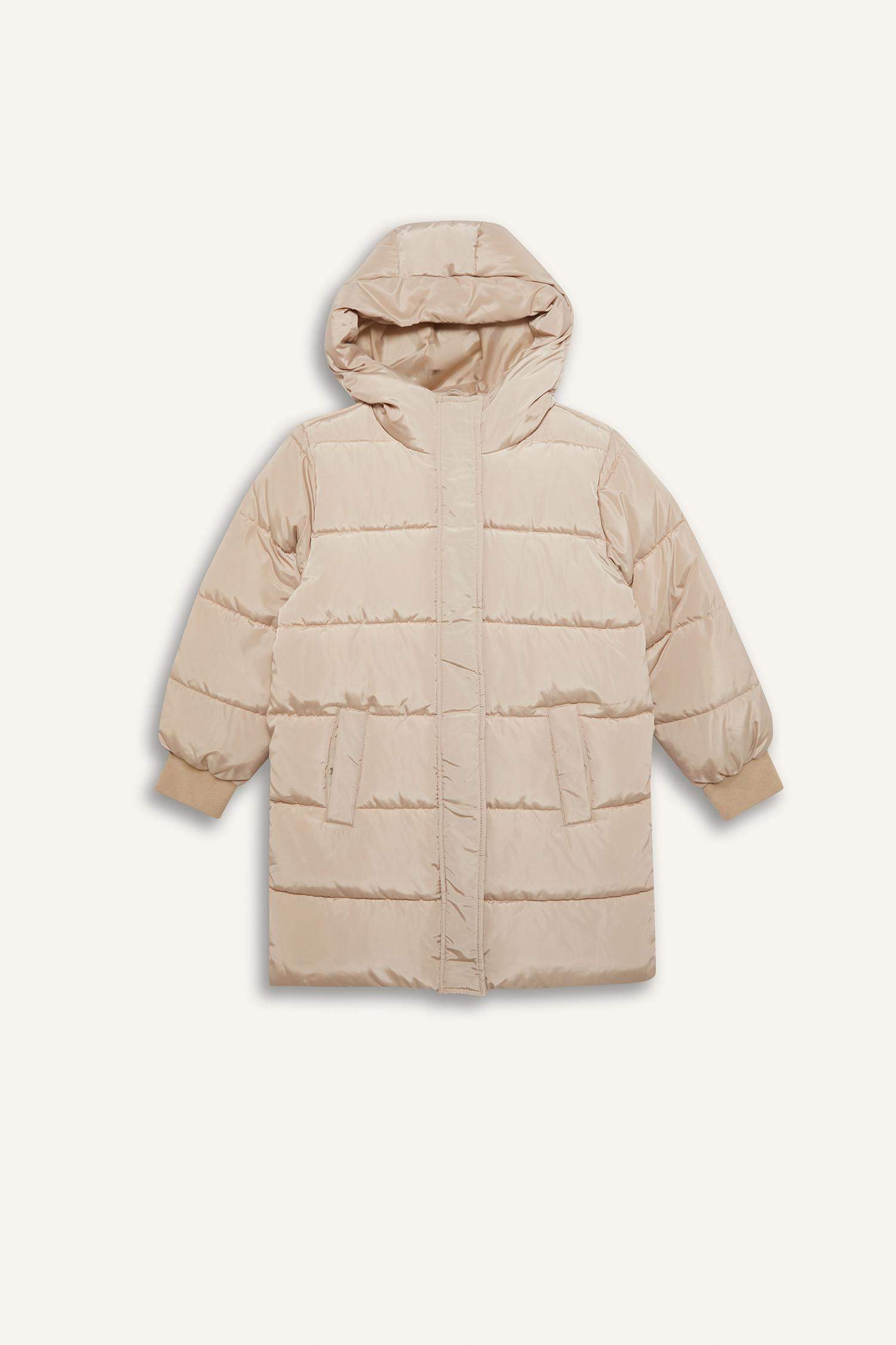 Kız Çocuk Su Geçirmez Kapüşonlu Fermuarlı Parka