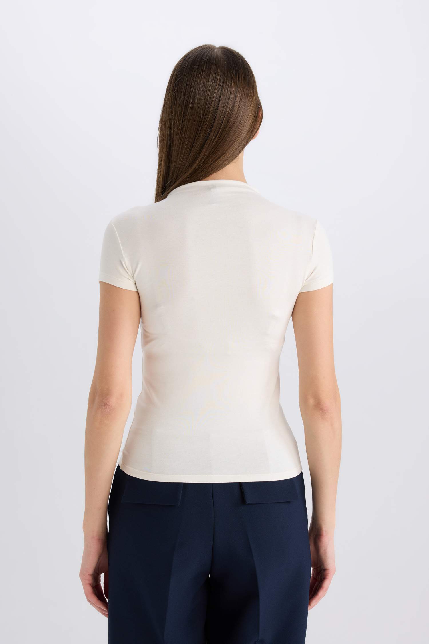 Slim Fit Half Turtleneck Basic Short Sleeve T-Shirt