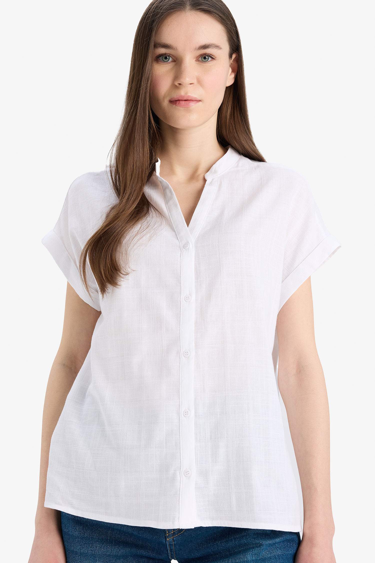 Regular Fit Flap Collar Short Sleeve Shirt