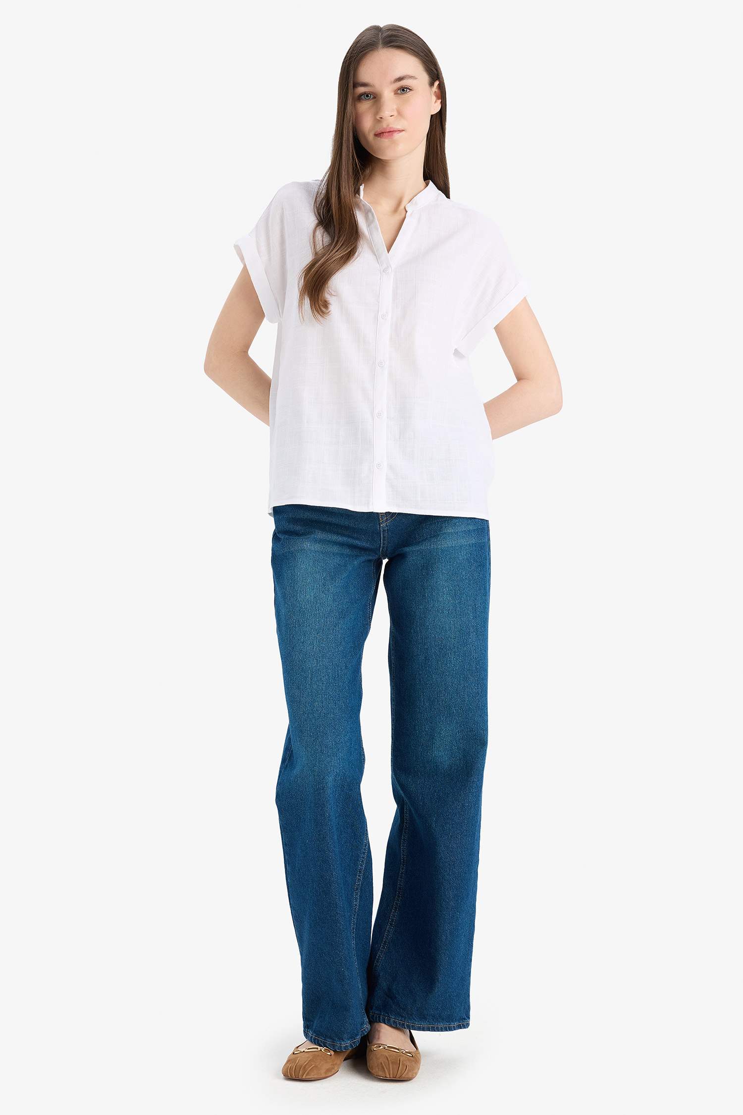 Regular Fit Flap Collar Short Sleeve Shirt