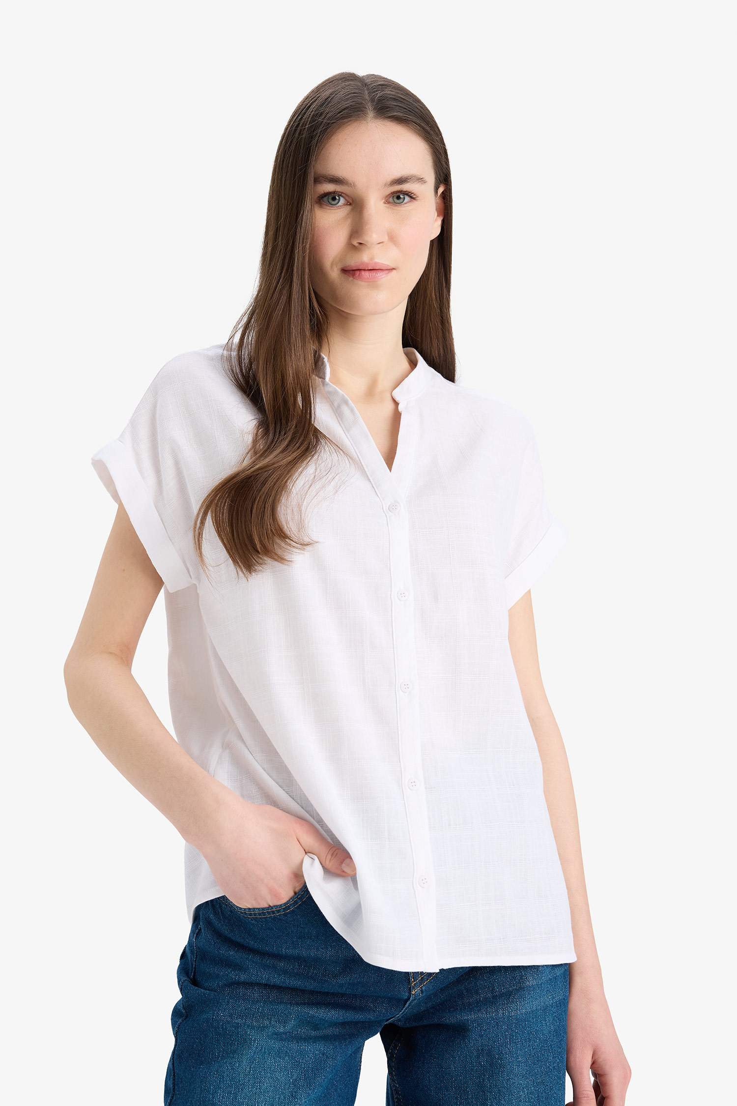 Regular Fit Flap Collar Short Sleeve Shirt