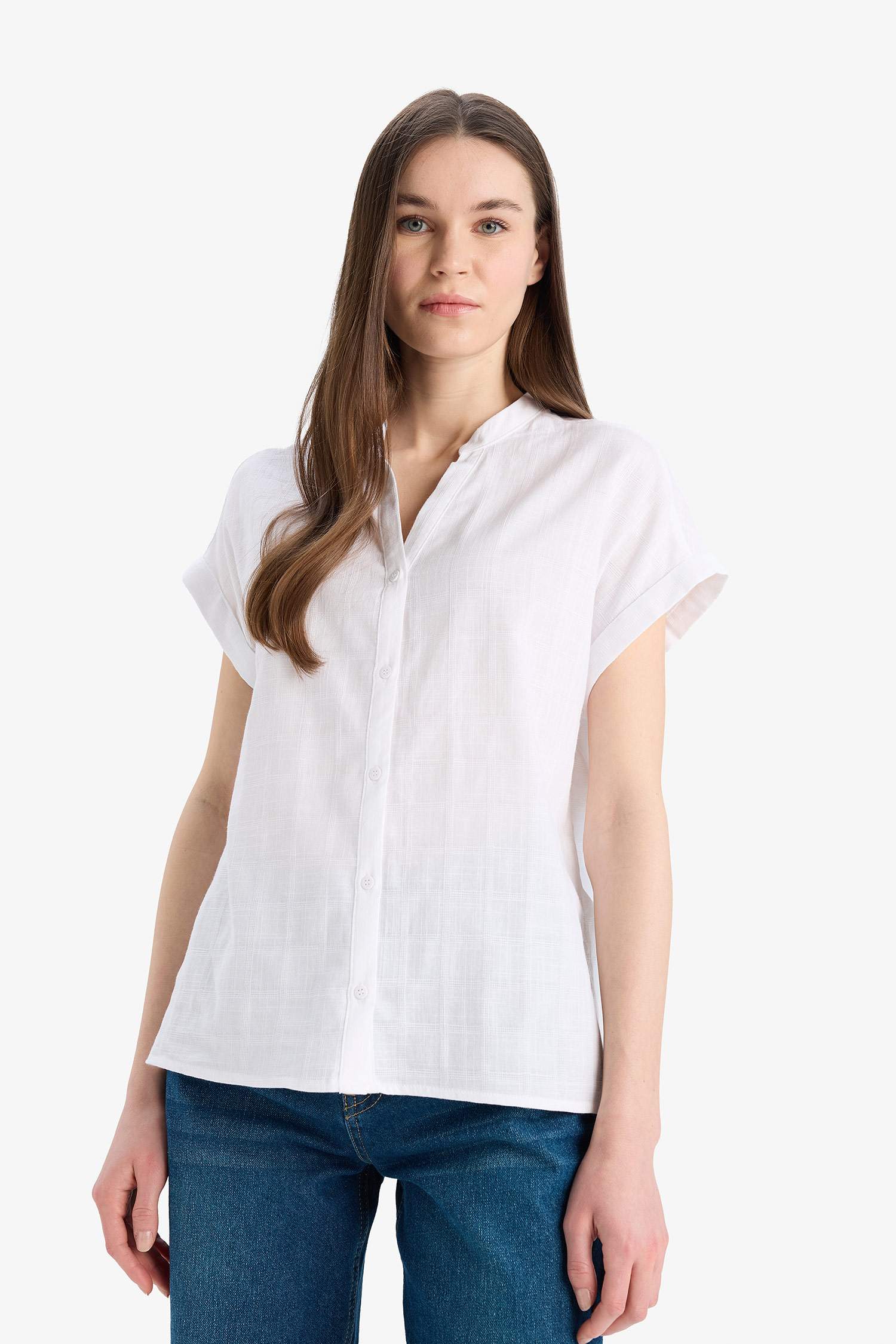 Regular Fit Flap Collar Short Sleeve Shirt