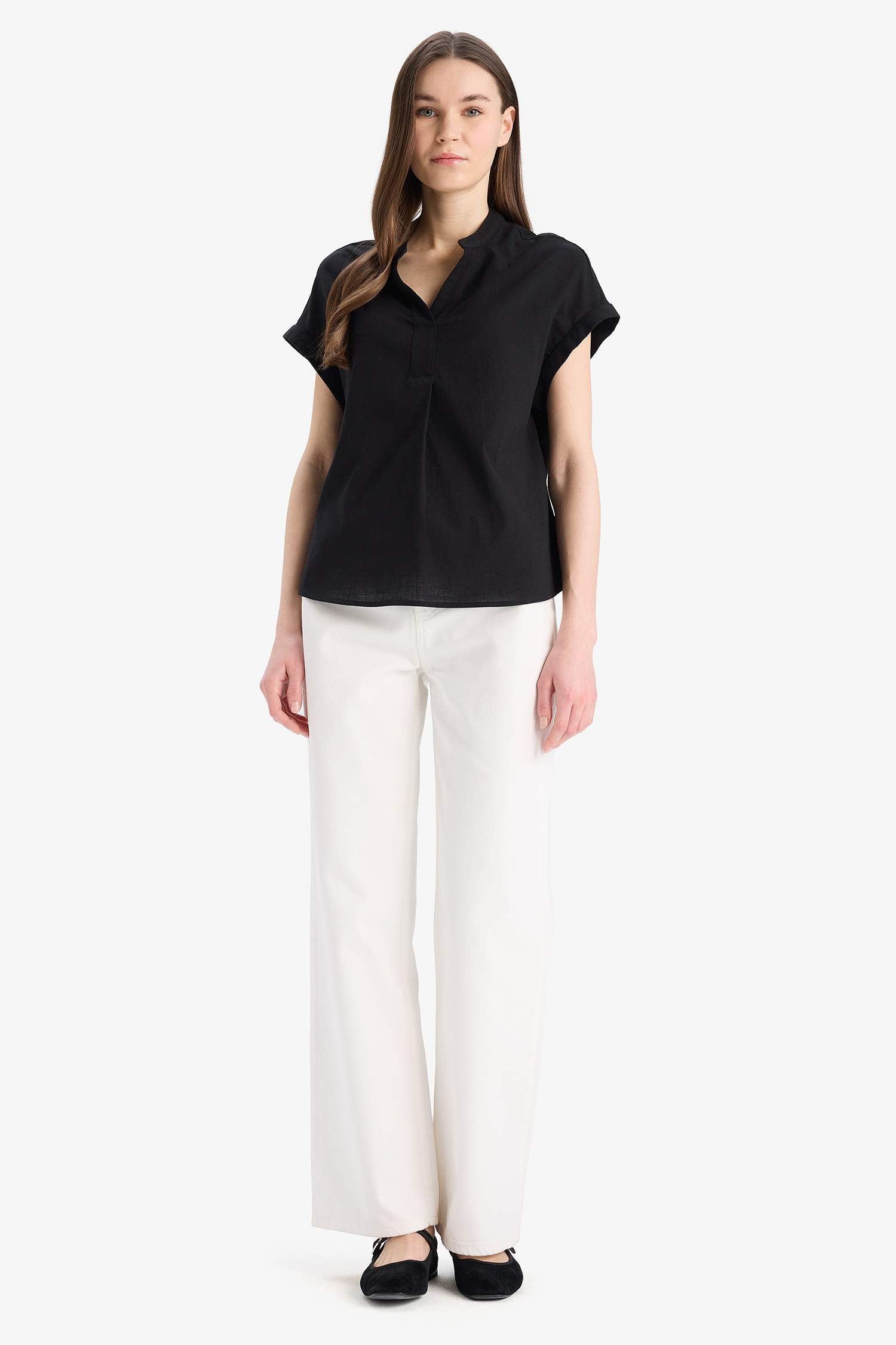 بلوزة تقليدي قطن نص ردن قصة عادية