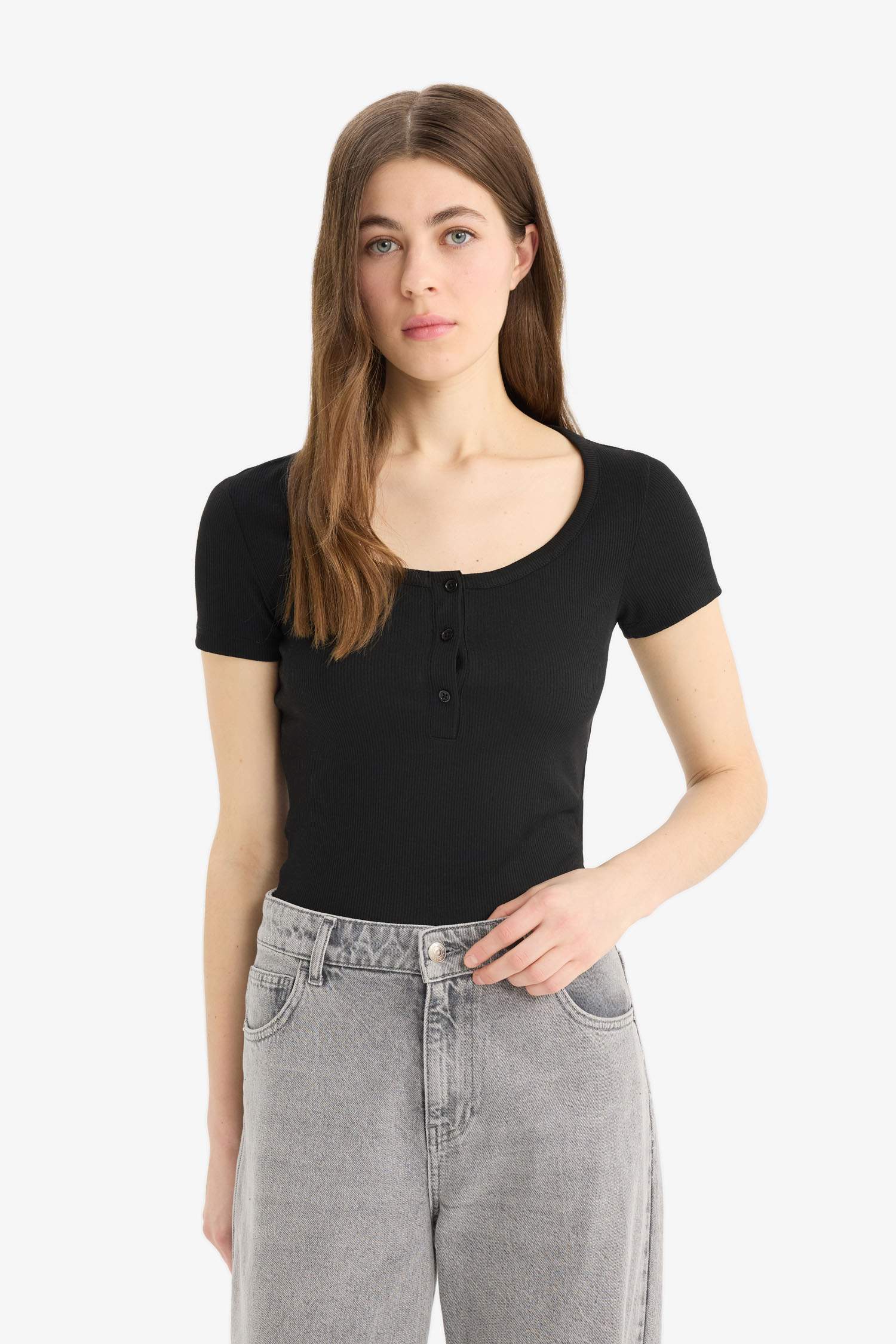 Slim Fit Round Neck Ribbed Camisole T-Shirt