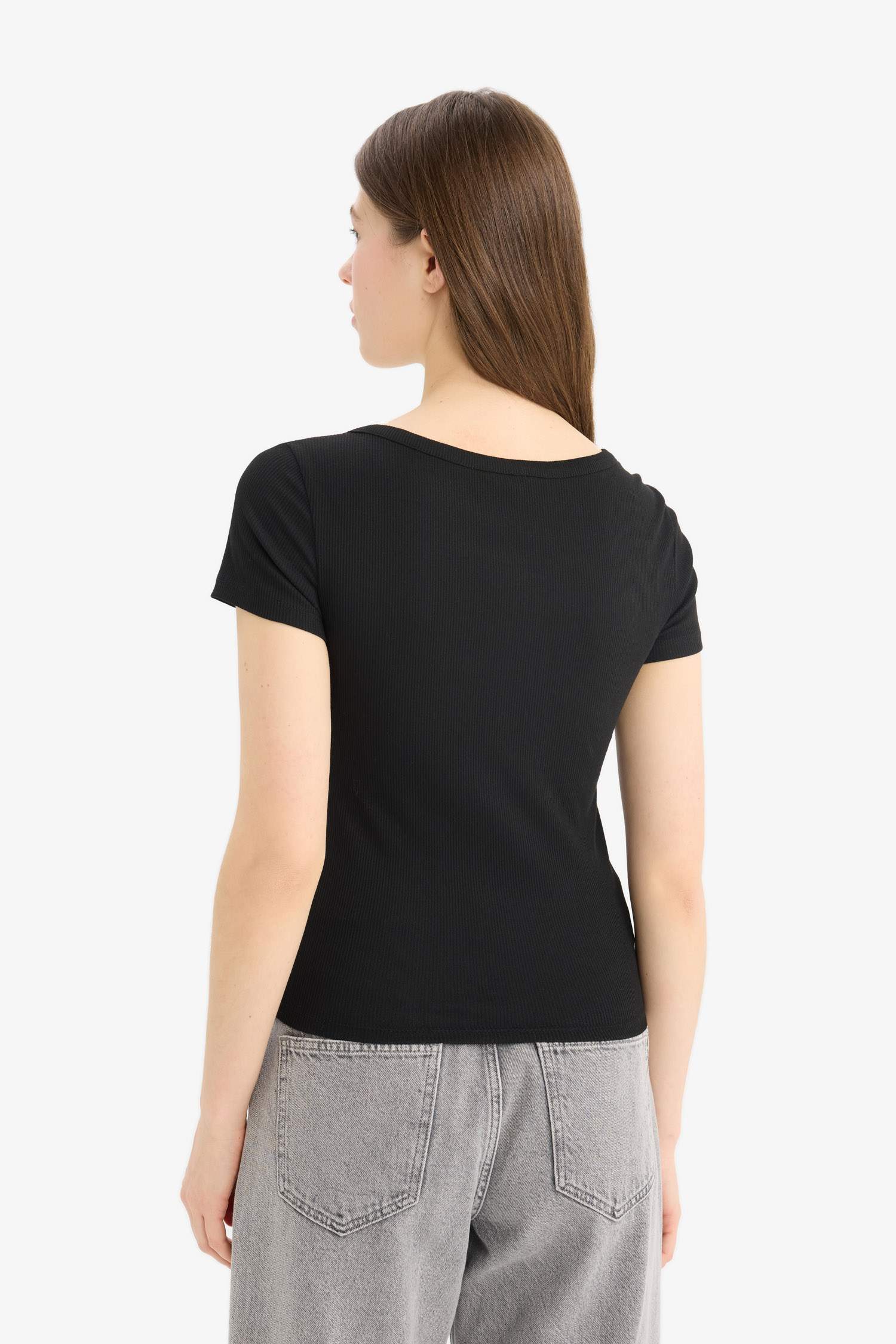 Slim Fit Round Neck Ribbed Camisole T-Shirt