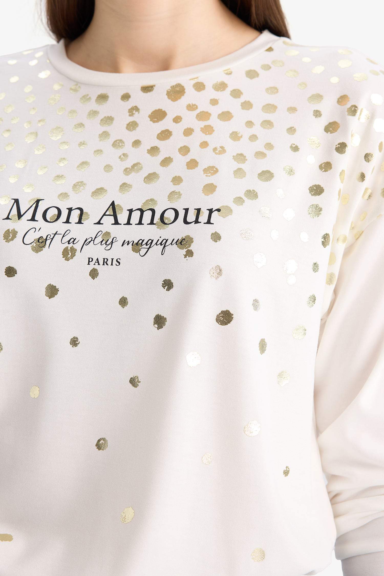 Bisiklet Yaka Baskılı Uzun Kollu Tişört