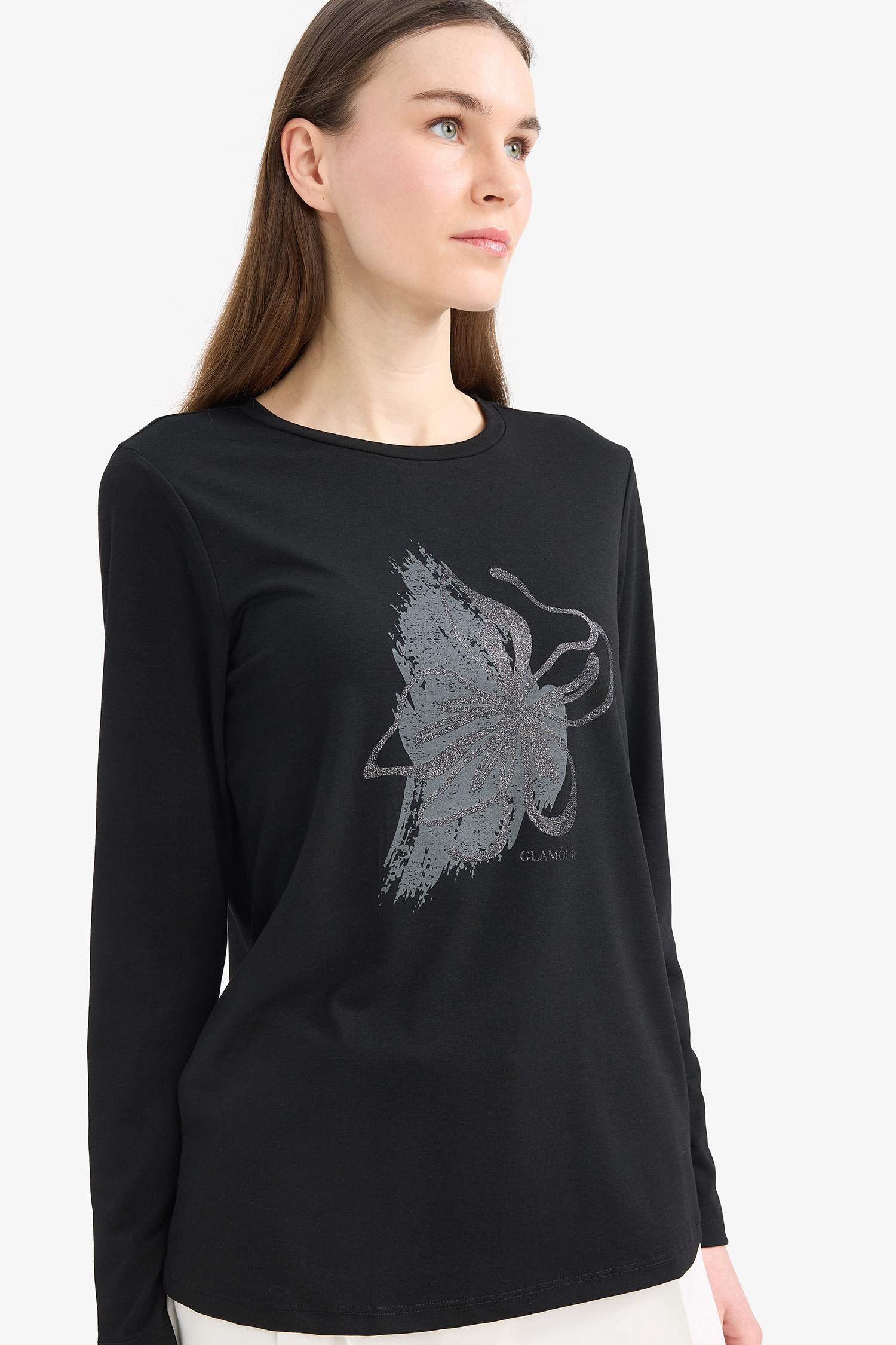 Traditional Regular Fit Crew Neck Glitter T-Shirt