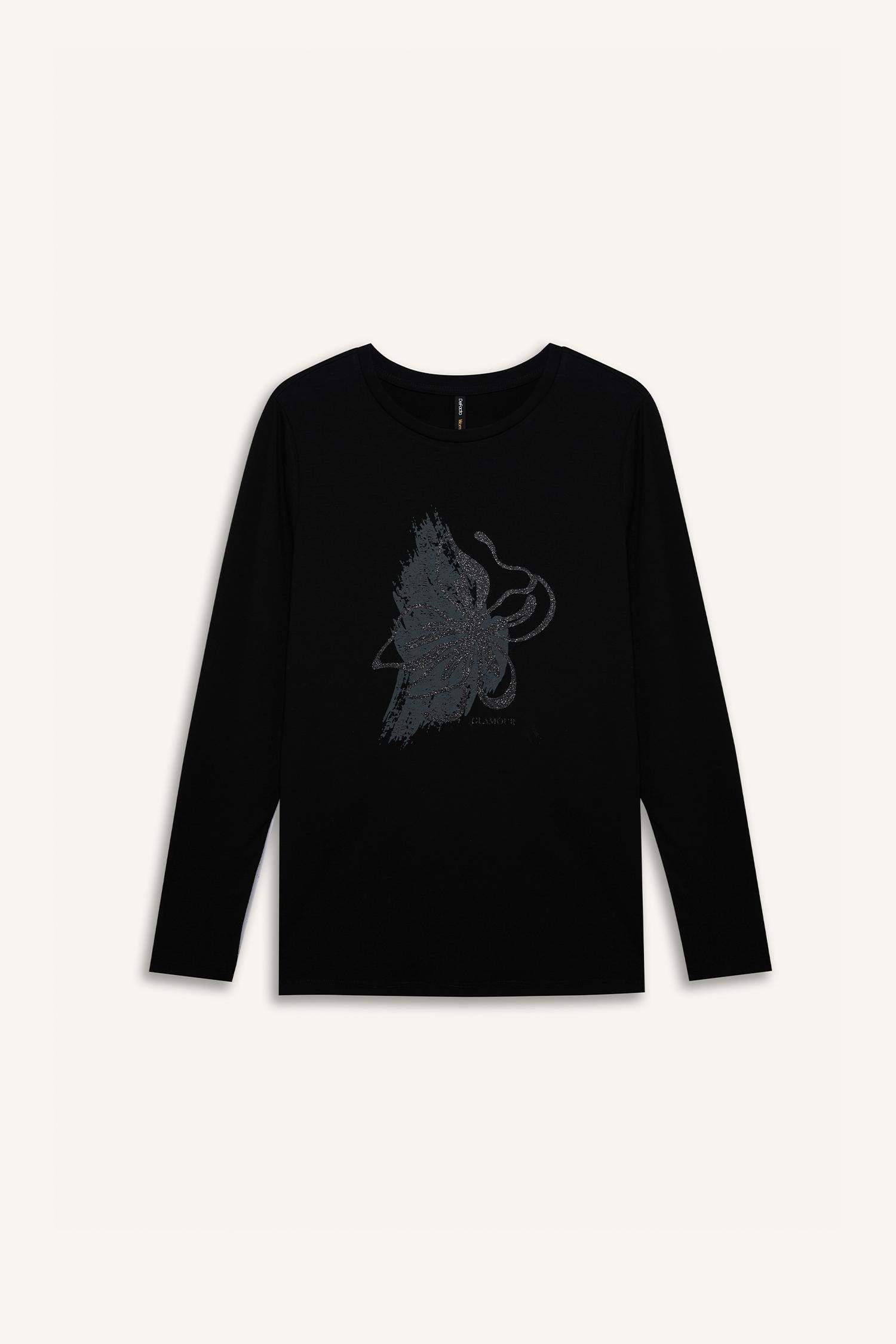 Traditional Regular Fit Crew Neck Glitter T-Shirt