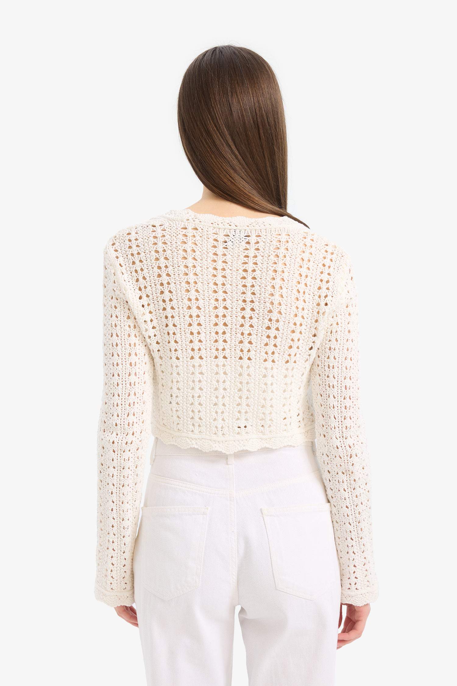 Regular Fit V Yaka Bağlamalı Kroşe Triko Hırka