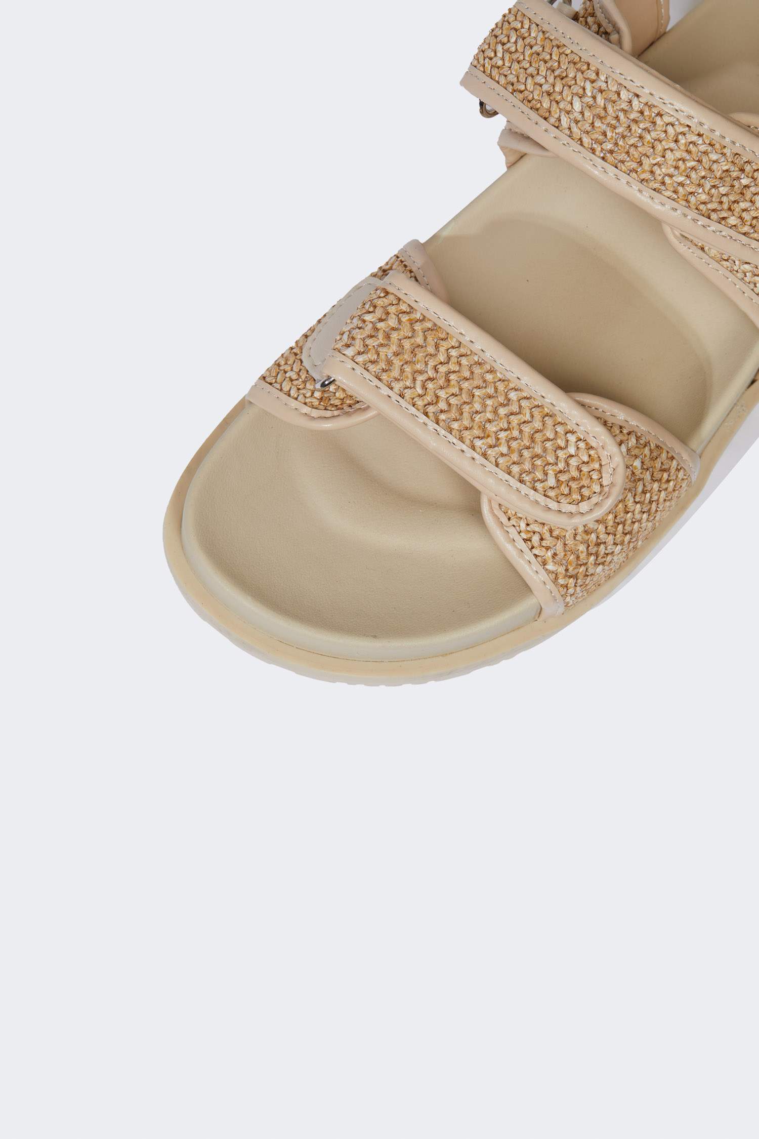 Woman Double Band Flat Sole Straw Slippers