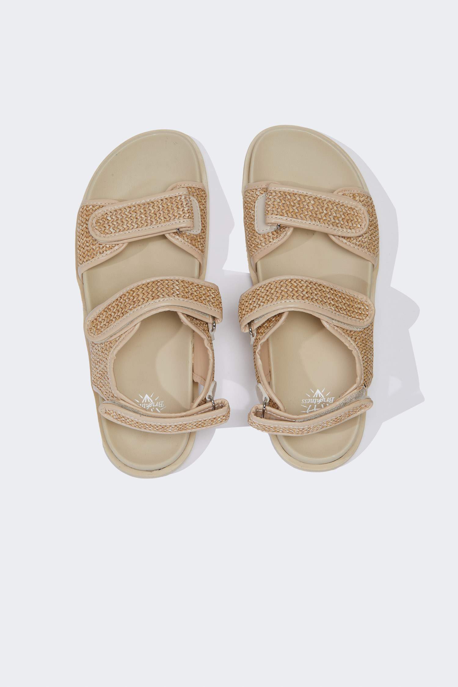 Woman Double Band Flat Sole Straw Slippers