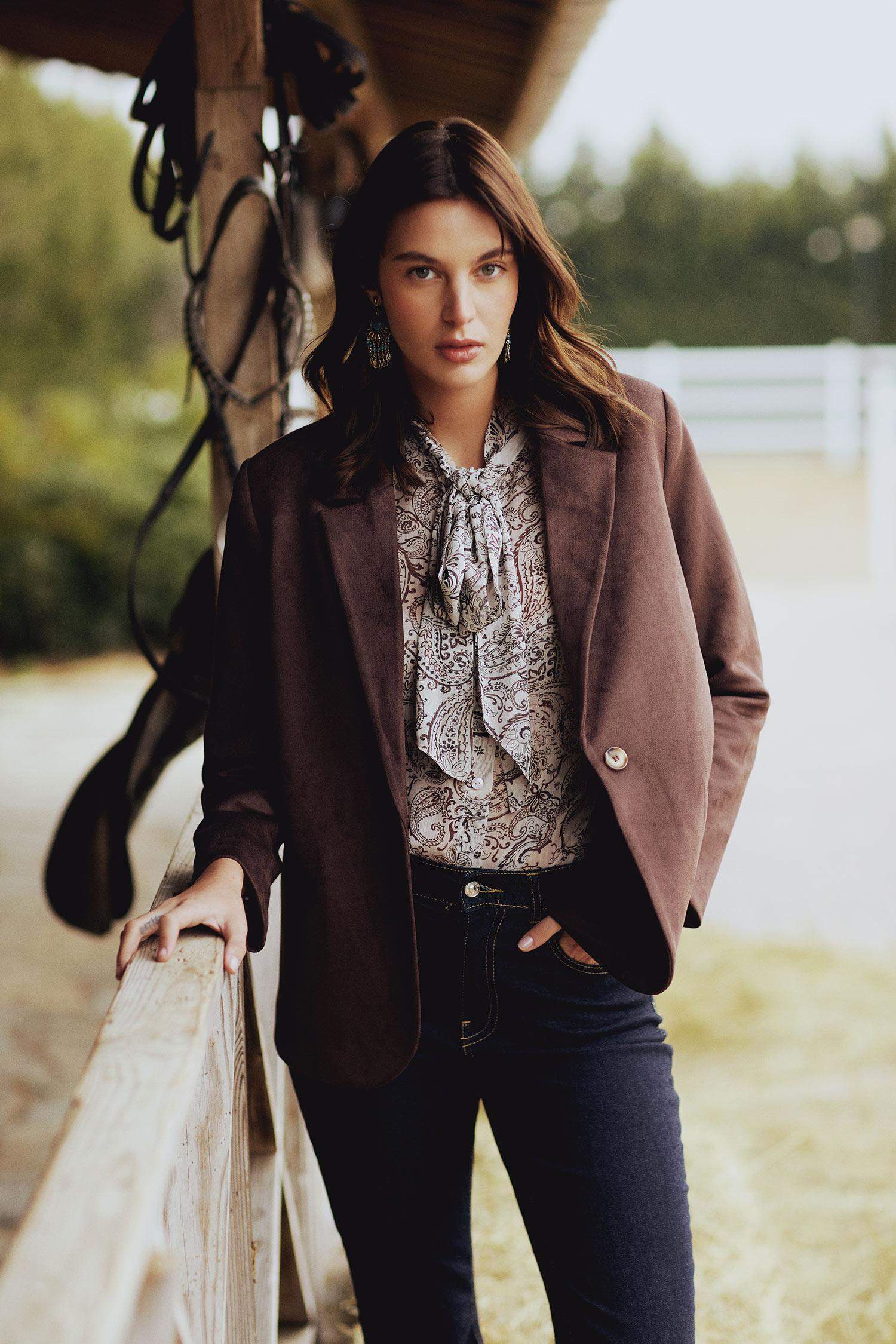 قميص شيفون ردن طويل مطبوع قصة عادية