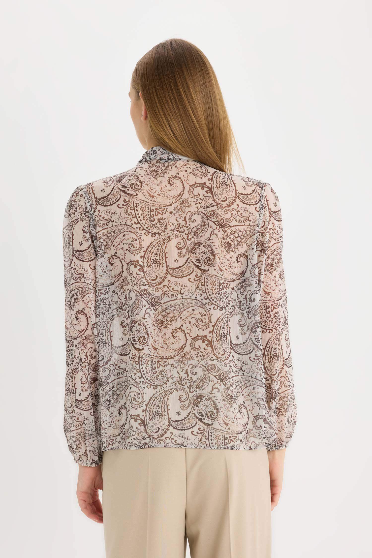 قميص شيفون ردن طويل مطبوع قصة عادية