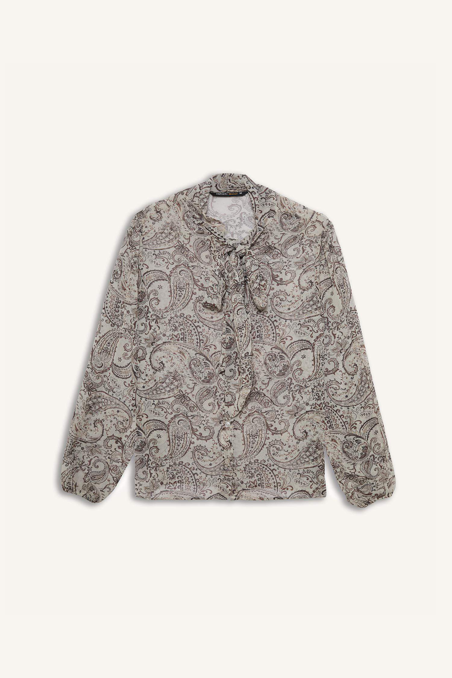 قميص شيفون ردن طويل مطبوع قصة عادية