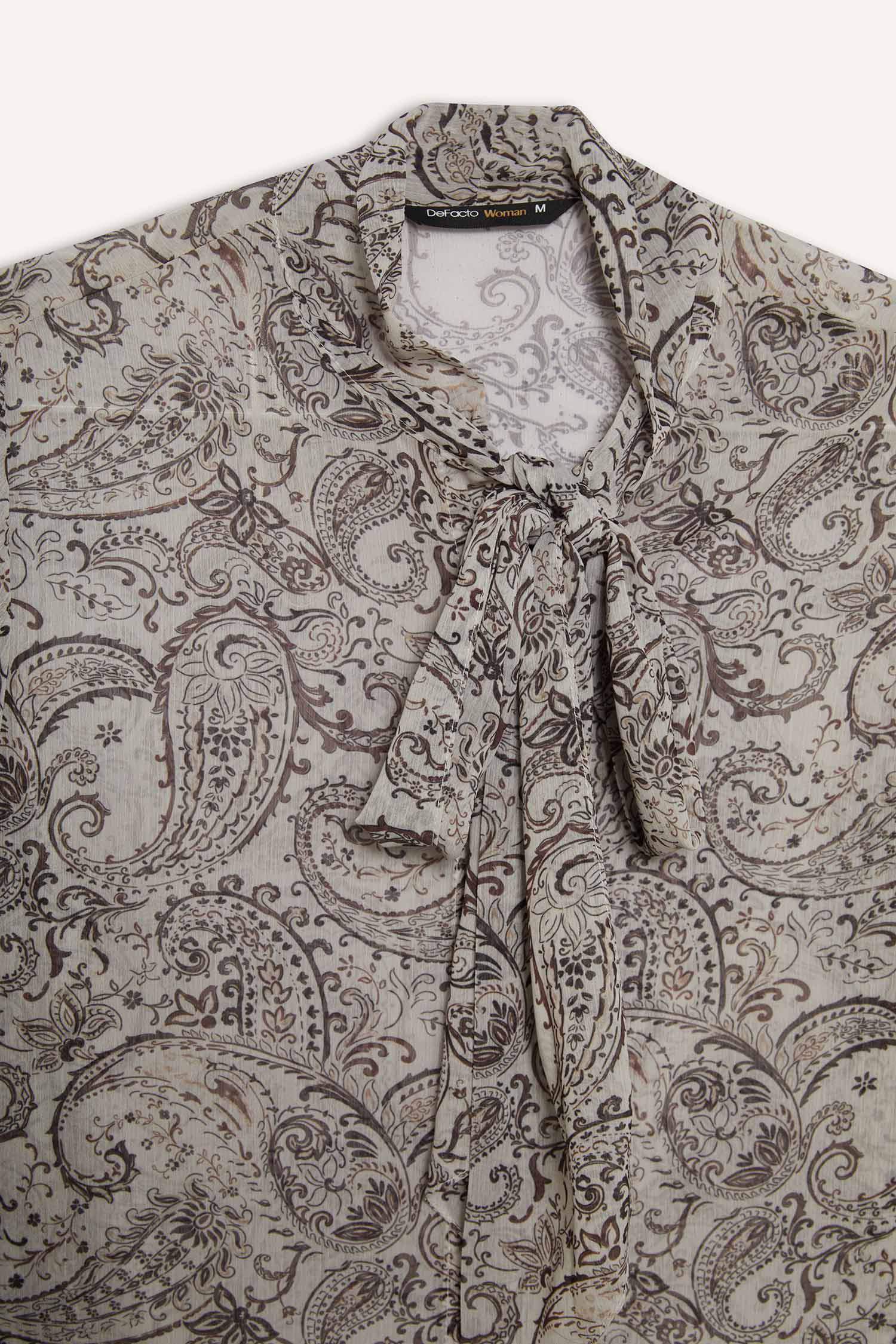 قميص شيفون ردن طويل مطبوع قصة عادية