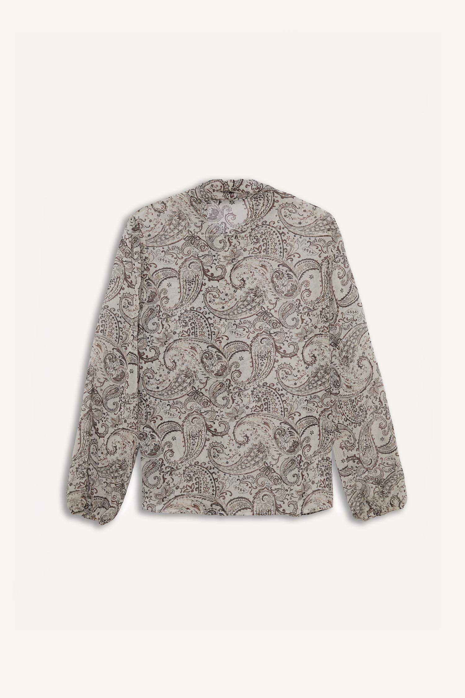 قميص شيفون ردن طويل مطبوع قصة عادية