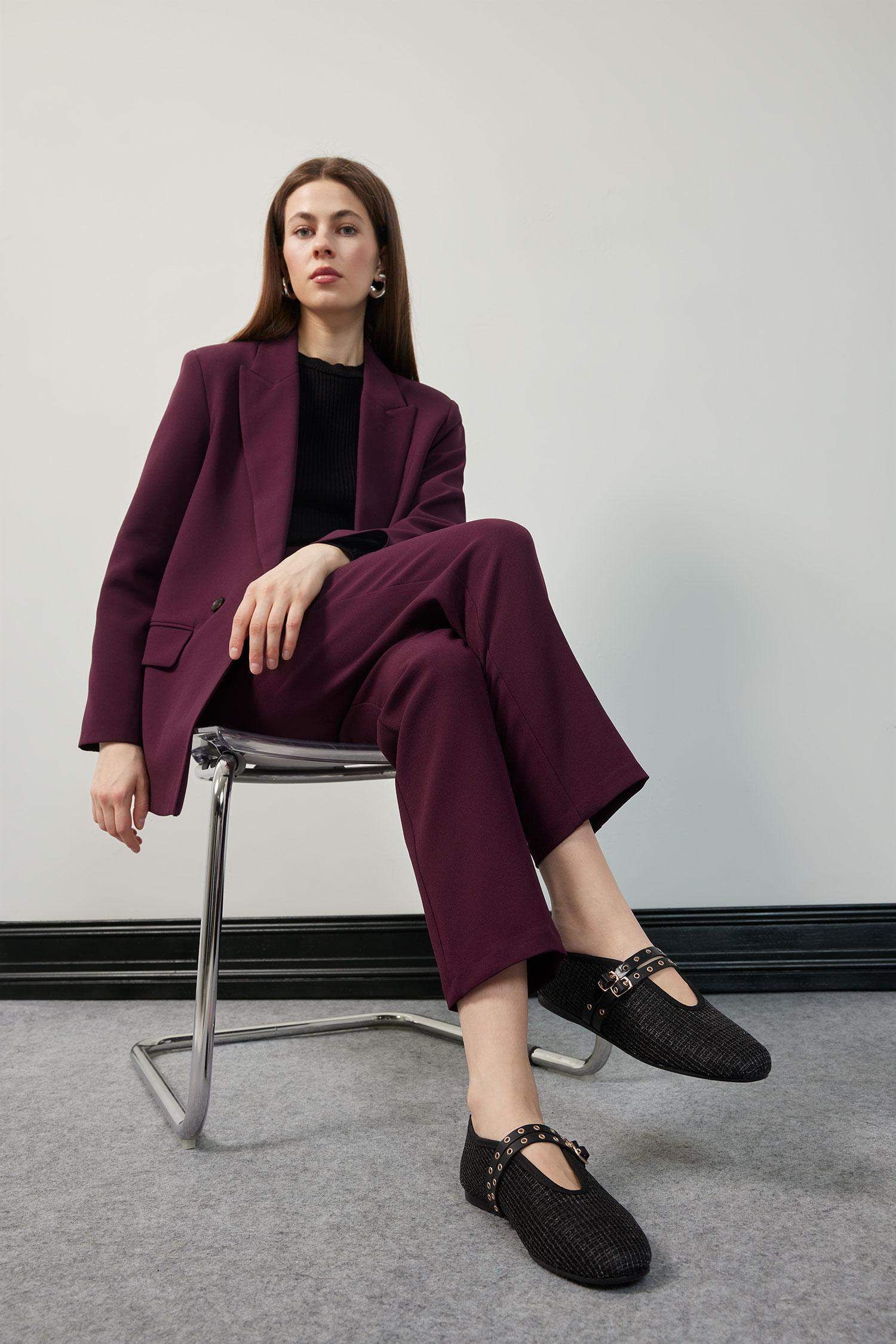 DCEY x DeFacto Kadın Çift Bantlı Düz Taban Hasır Babet