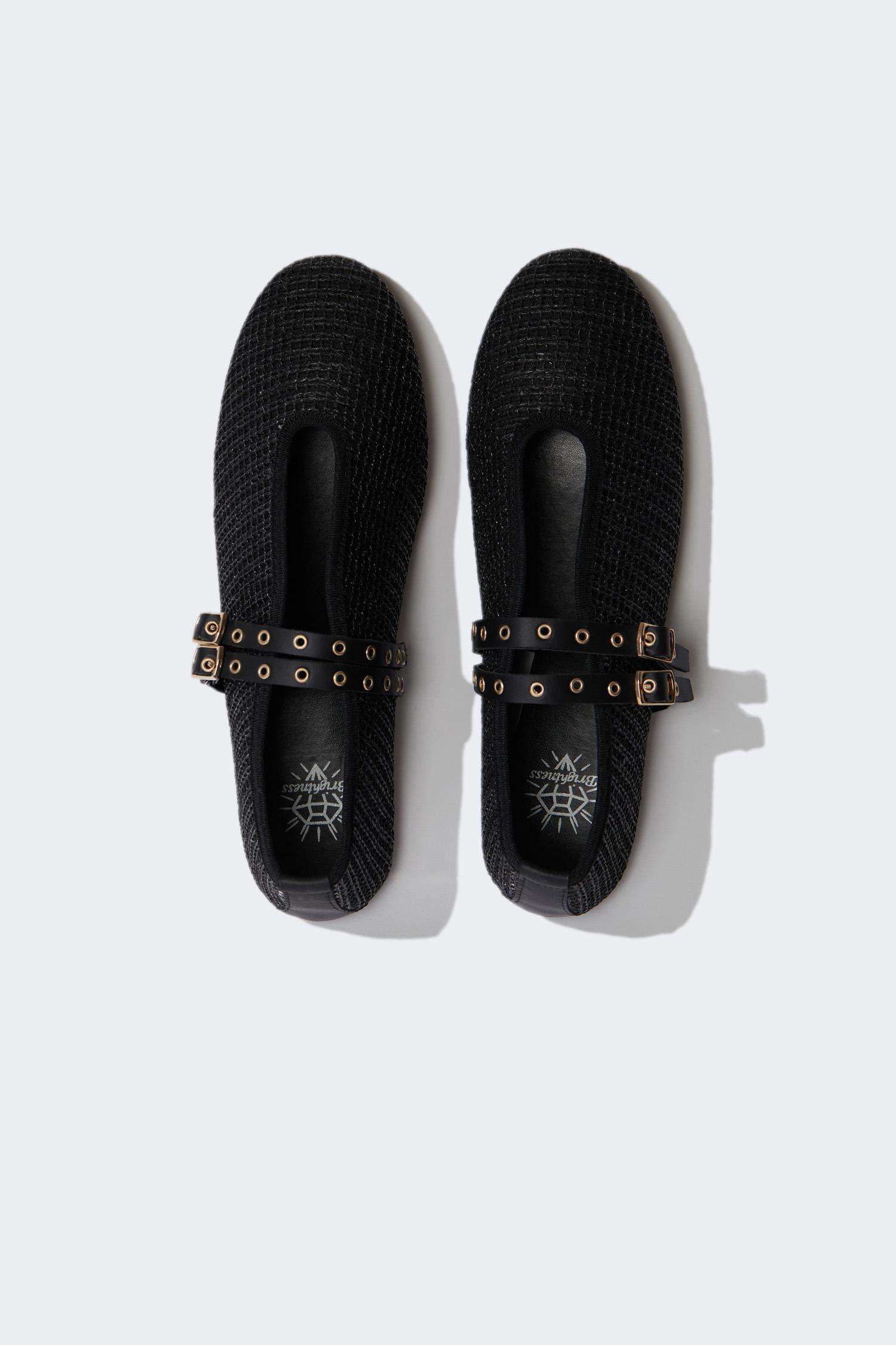 Woman Double Strap Straw Ballerina Flat Shoes