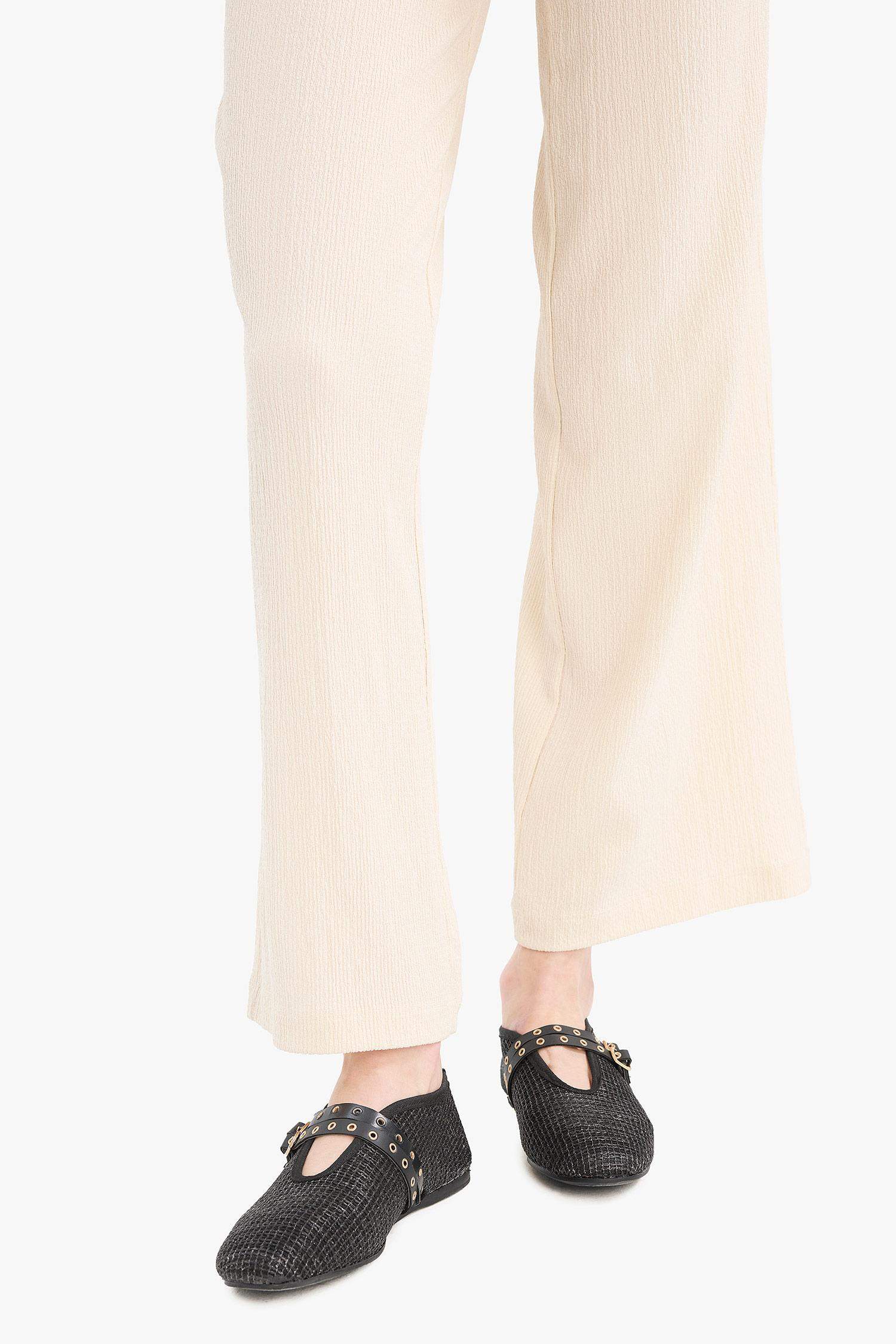 Woman Double Strap Straw Ballerina Flat Shoes