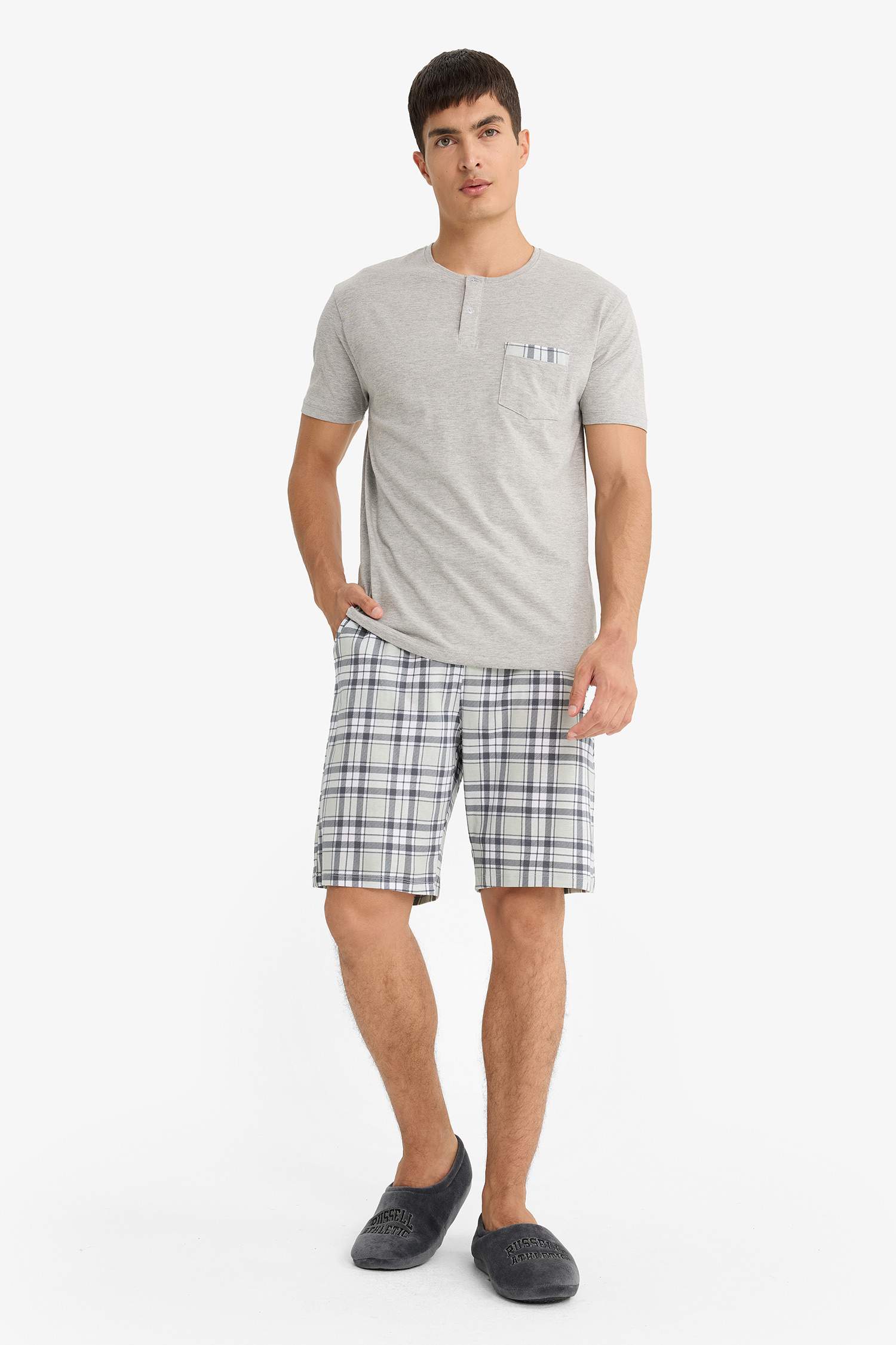 Regular Fit Plaid Short Sleeve 2 Piece Set