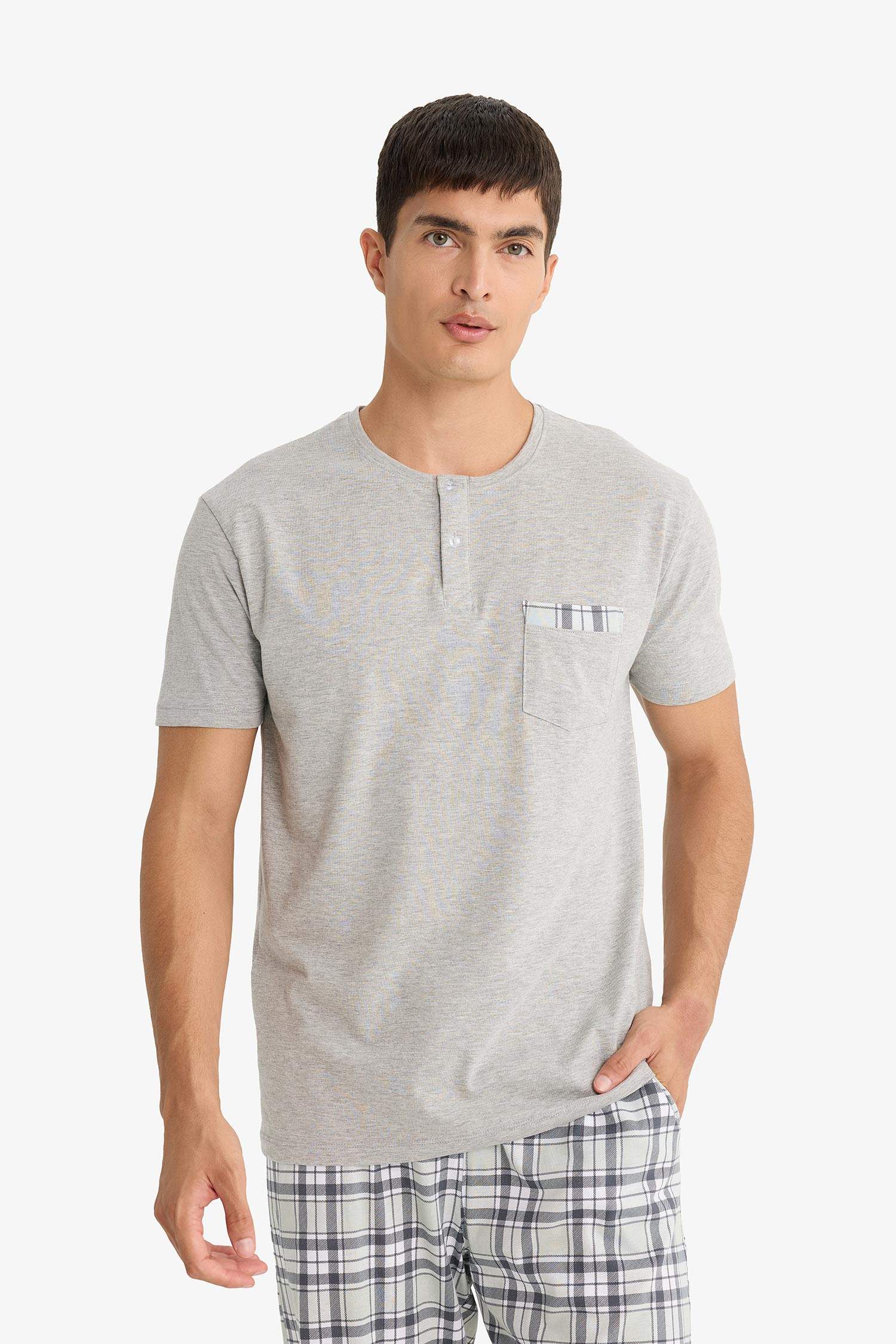 Regular Fit Plaid Short Sleeve 2 Piece Set