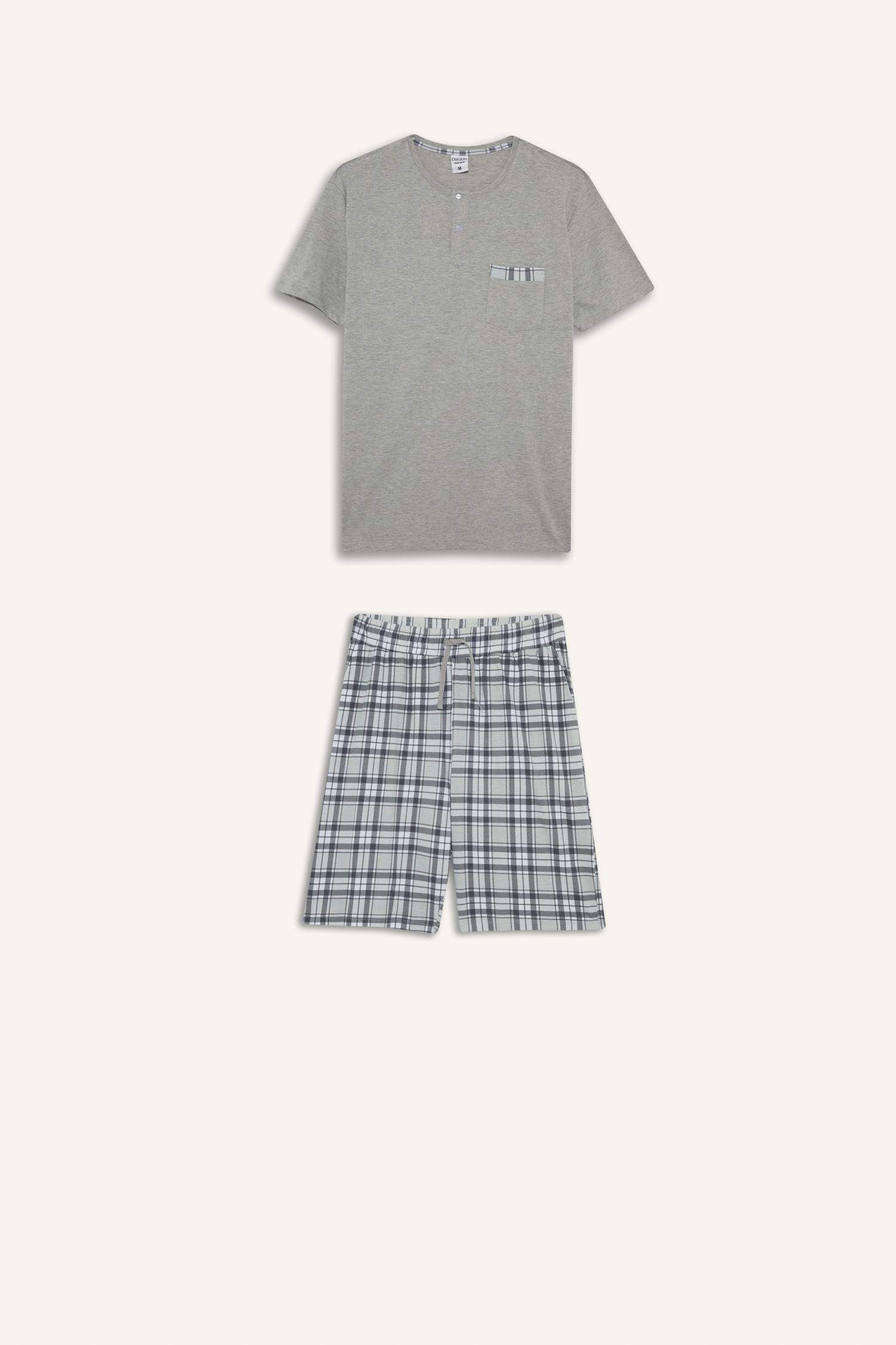 Regular Fit Plaid Short Sleeve 2 Piece Set