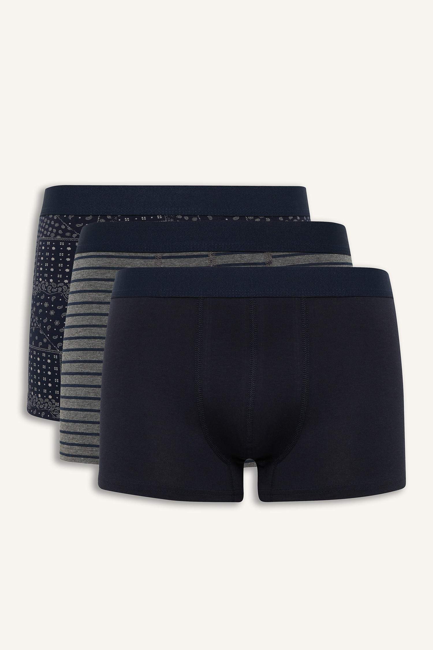 Regular Fit Şal Desenli 3'lü Boxer