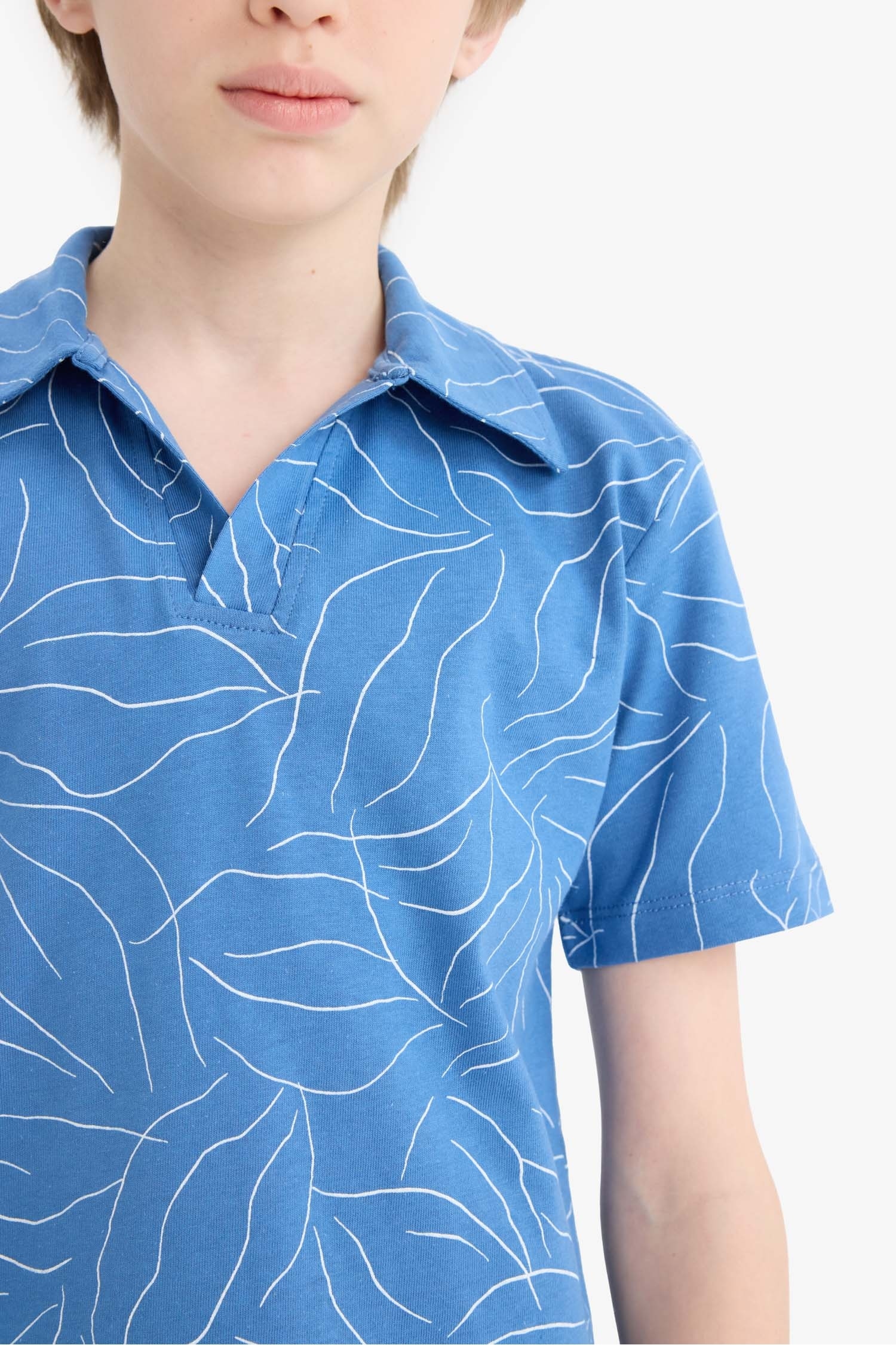 Boy Regular Fit Open Collar Patterned Polo T-Shirt