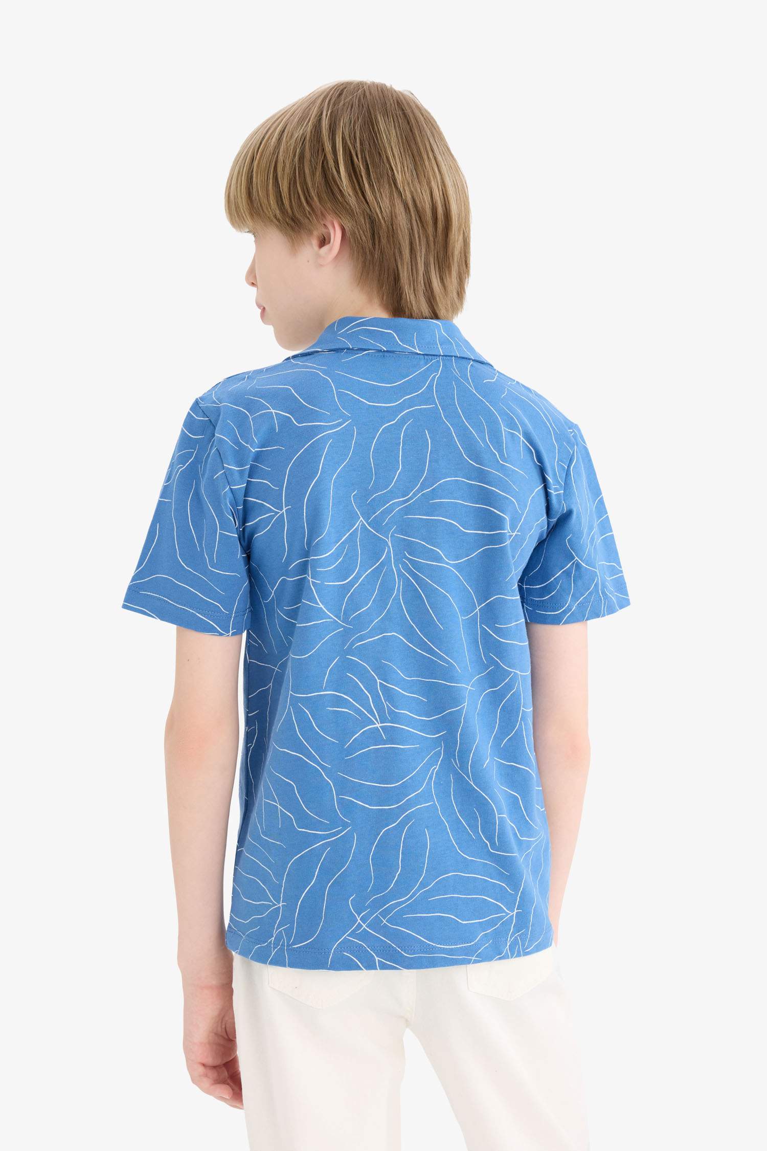 Boy Regular Fit Open Collar Patterned Polo T-Shirt