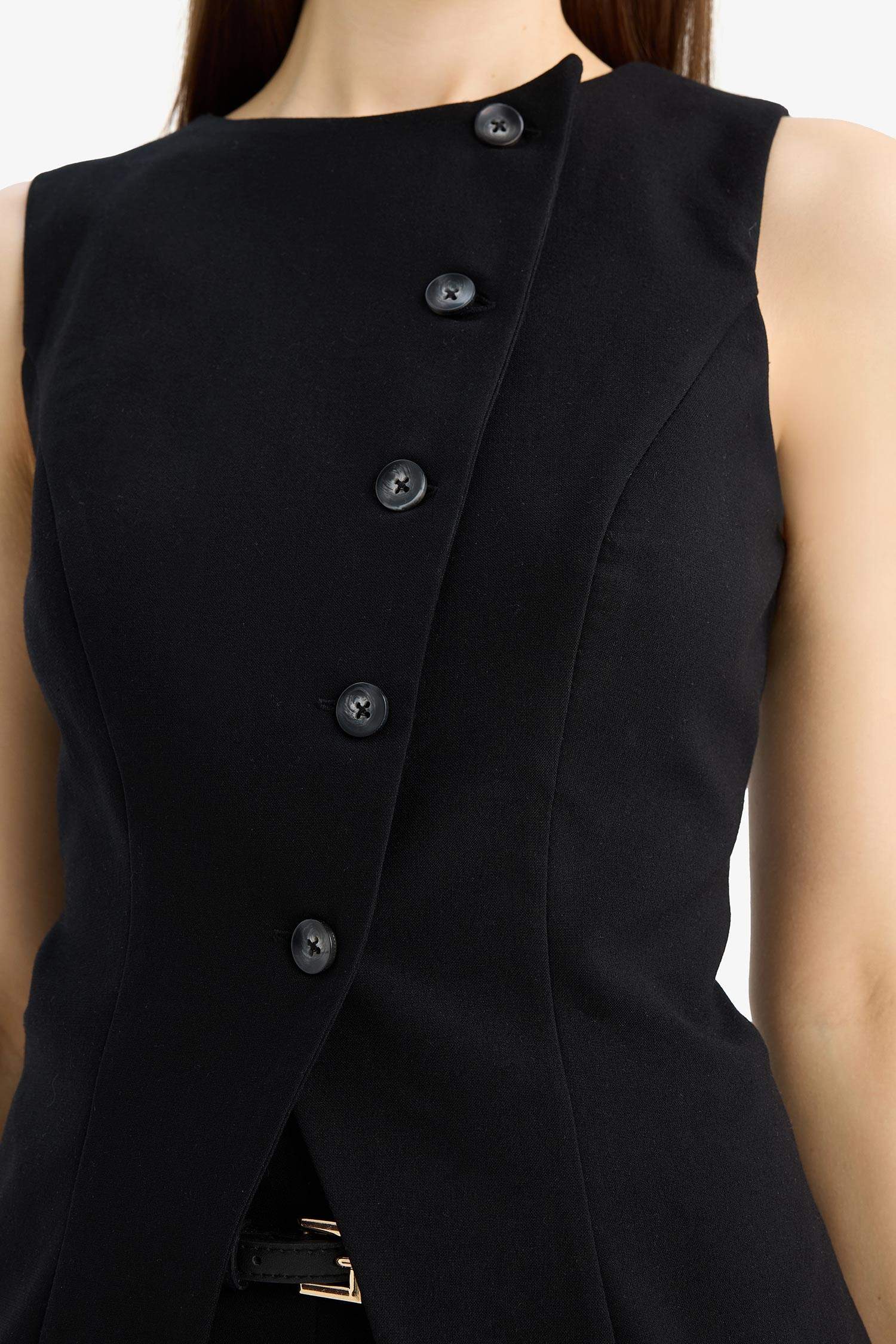 Regular Fit Bisiklet Yaka Düğmeli Yelek