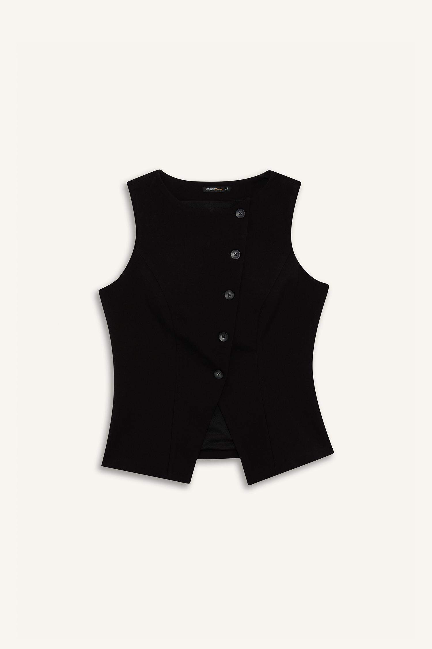 Regular Fit Bisiklet Yaka Düğmeli Yelek