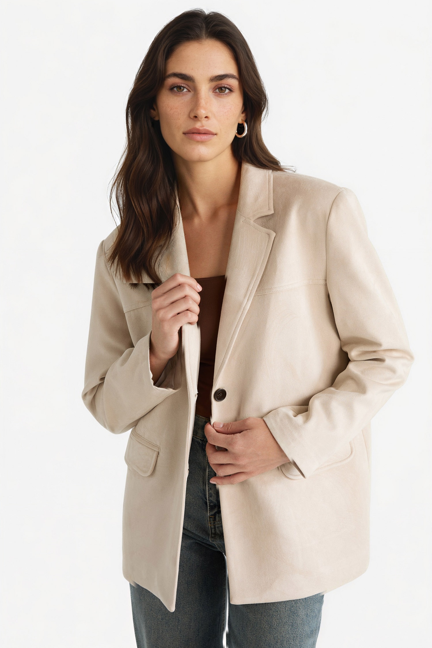 DeFacto Regular Fit Süet Blazer Ceket