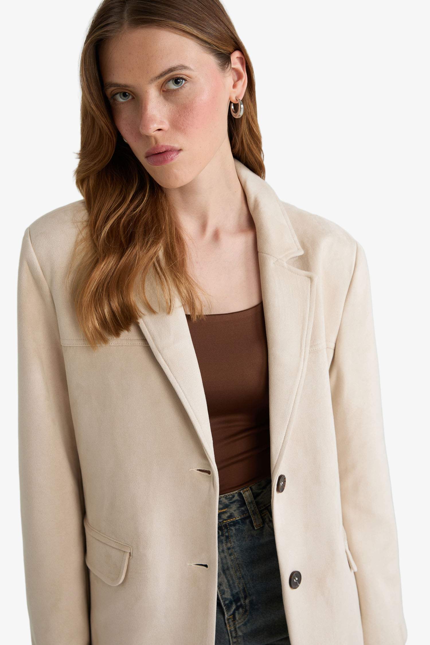 Regular Fit Jacket Collar Suede Blazer
