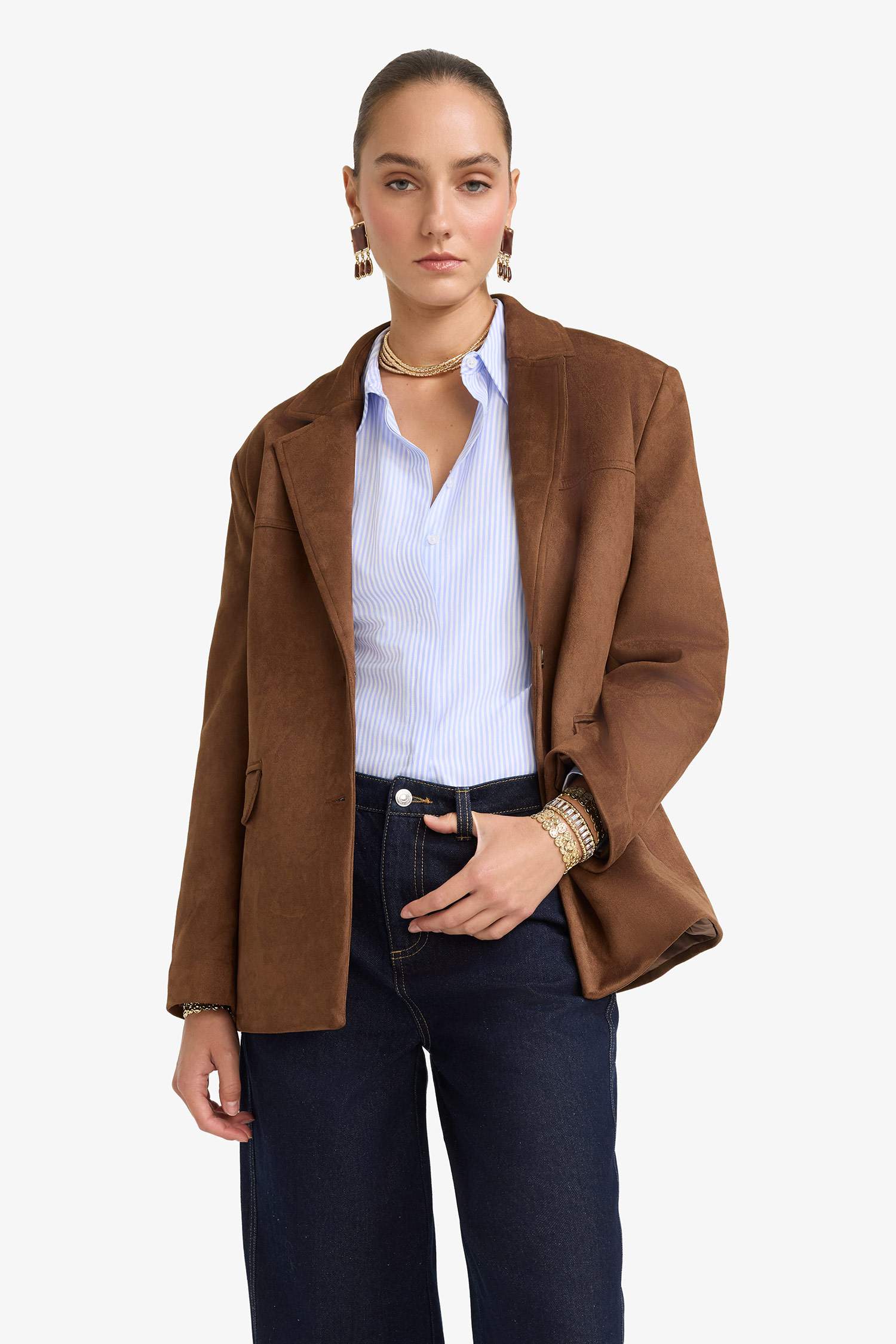 Regular Fit Jacket Collar Suede Blazer