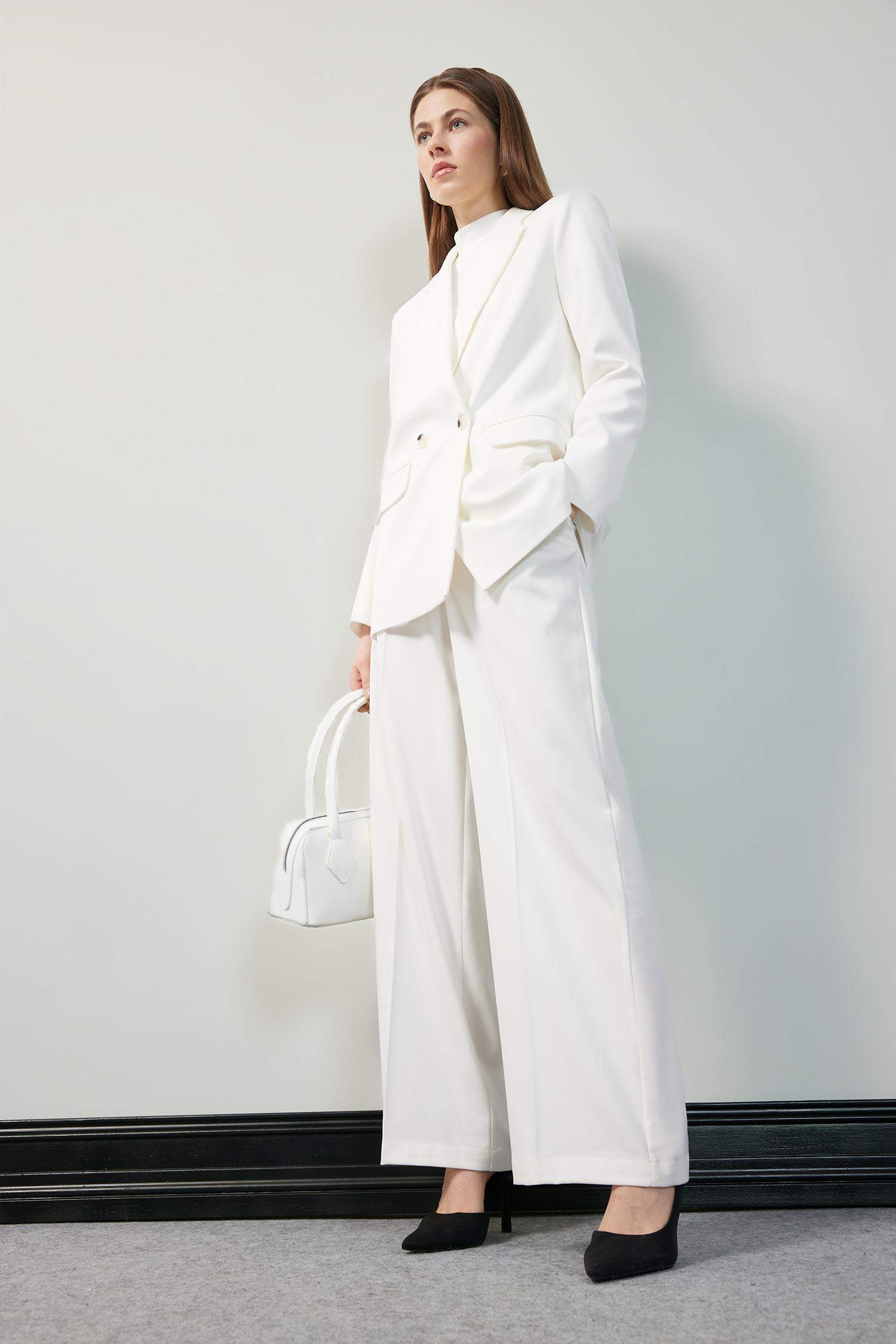 Baggy Fit Fermuarlı Cepli Yüksek Bel Standart Boy Kumaş Palazzo Pantolon