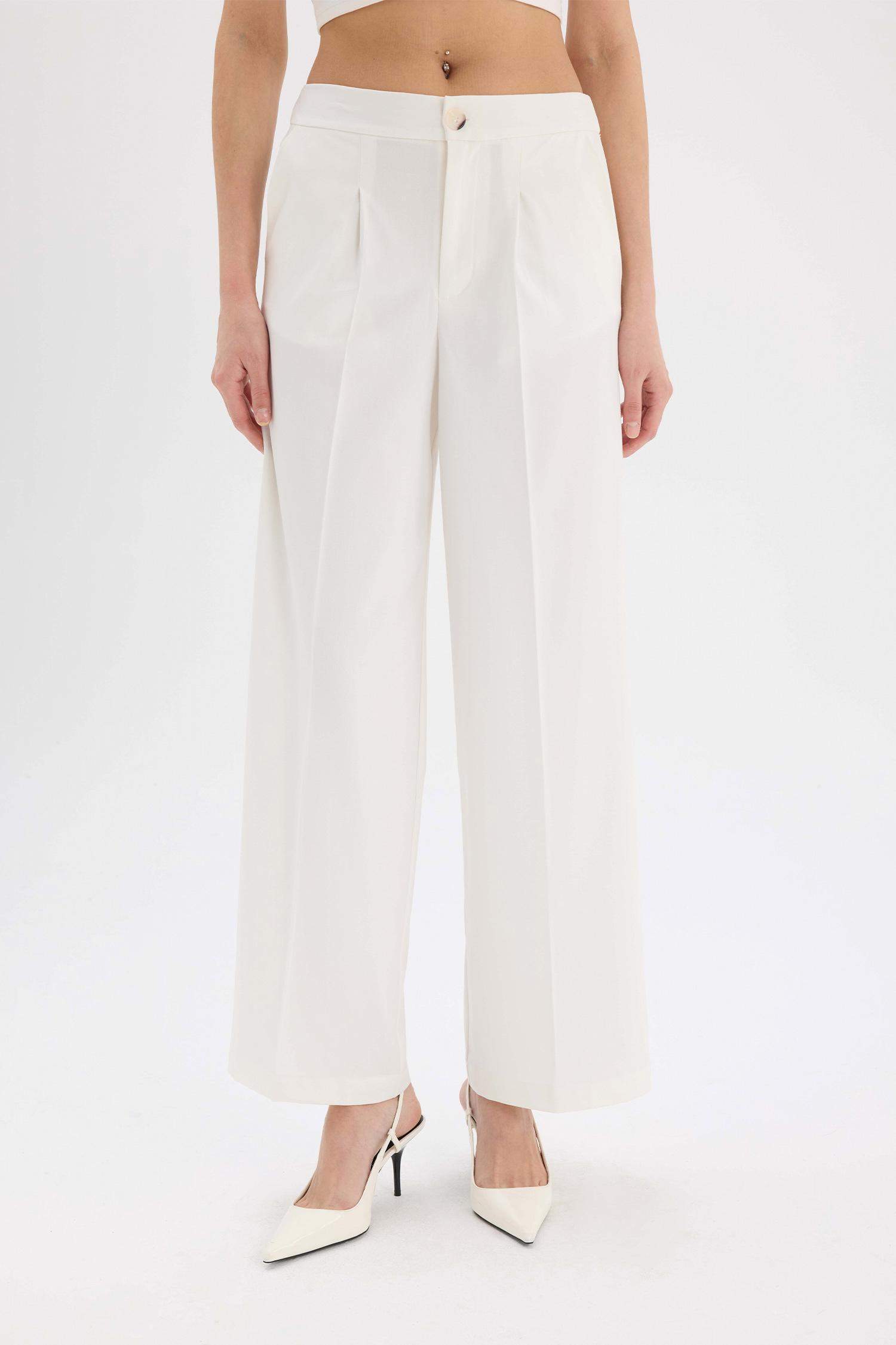 Baggy Fit Fermuarlı Cepli Yüksek Bel Standart Boy Kumaş Palazzo Pantolon