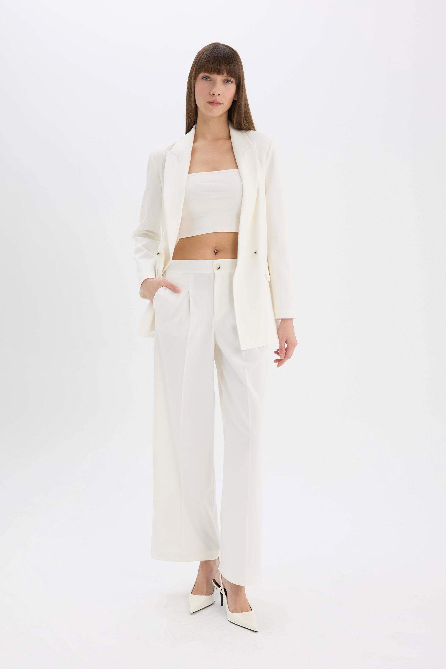 Baggy Fit Fermuarlı Cepli Yüksek Bel Standart Boy Kumaş Palazzo Pantolon