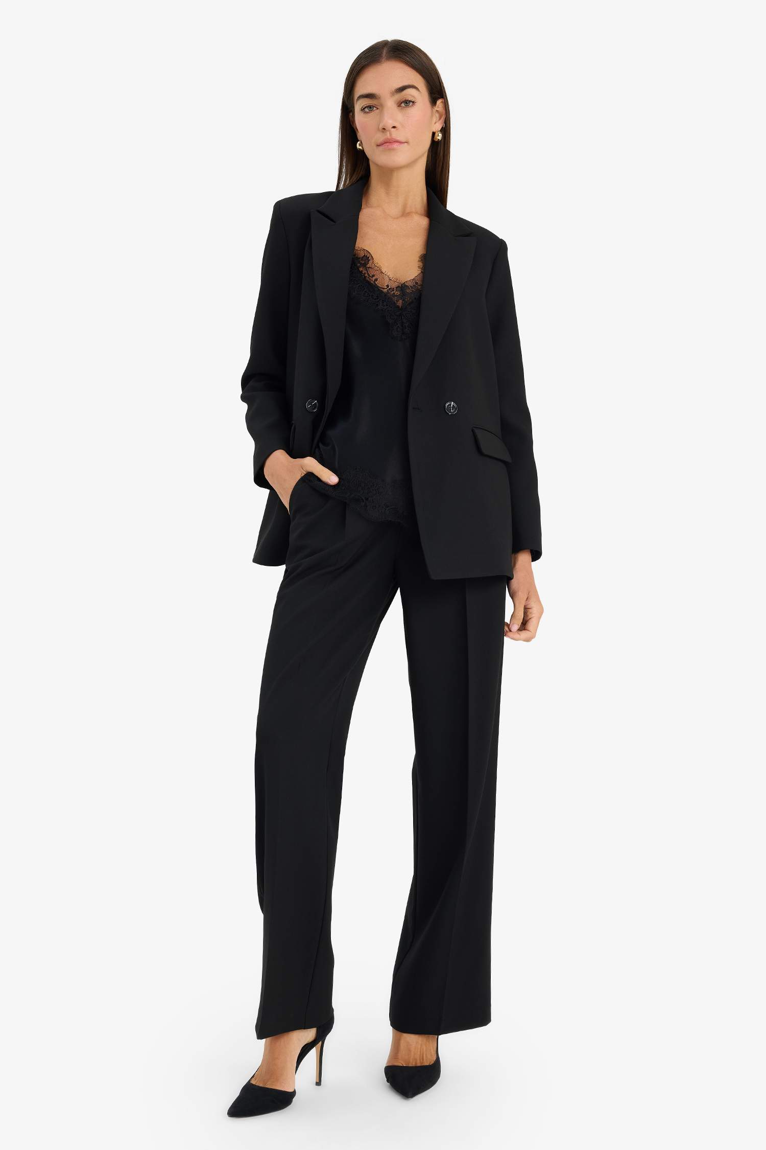 بنطرون قصة مستقيمة بسحاب وخصر عالي