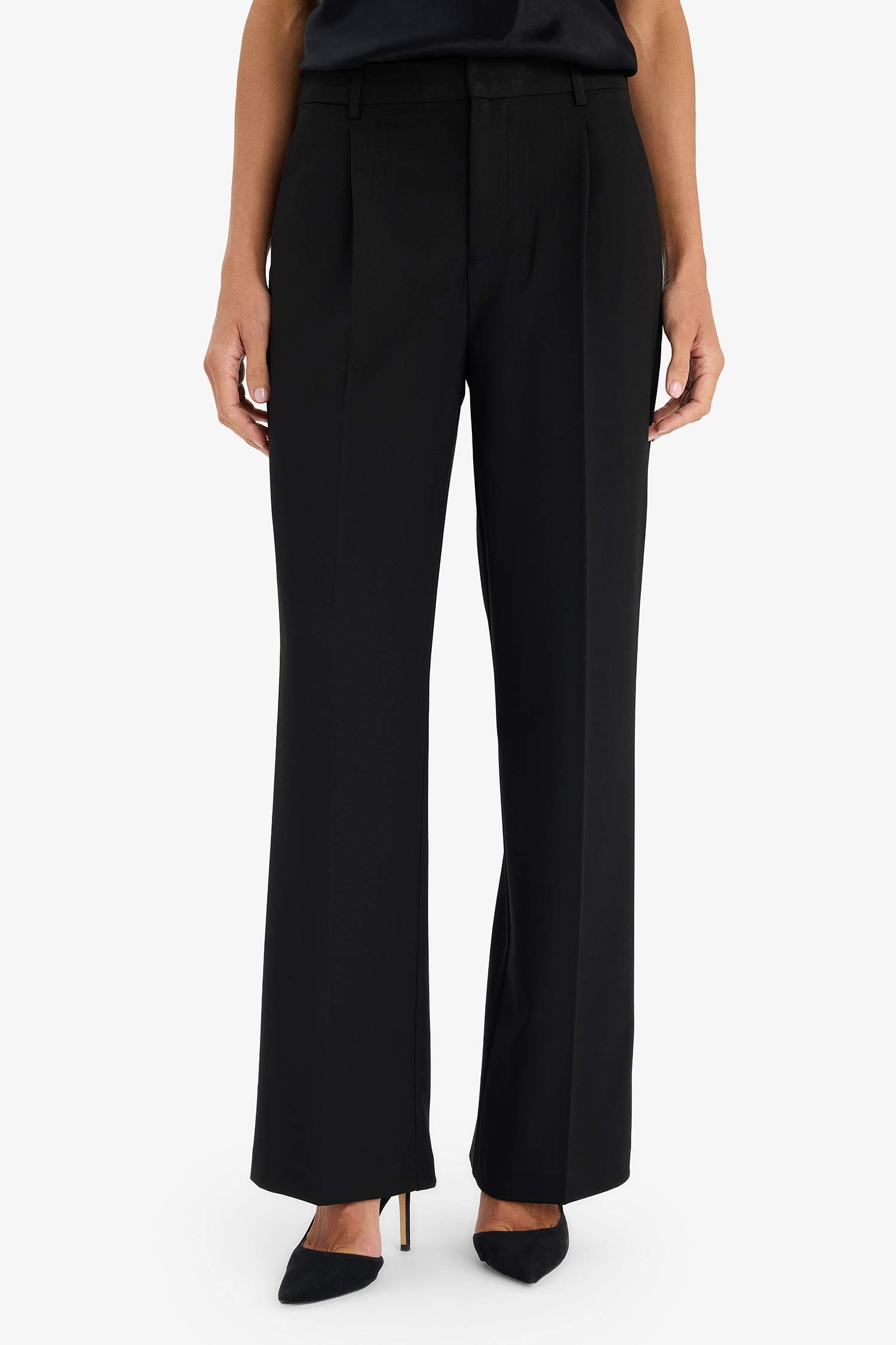 بنطرون قصة مستقيمة بسحاب وخصر عالي